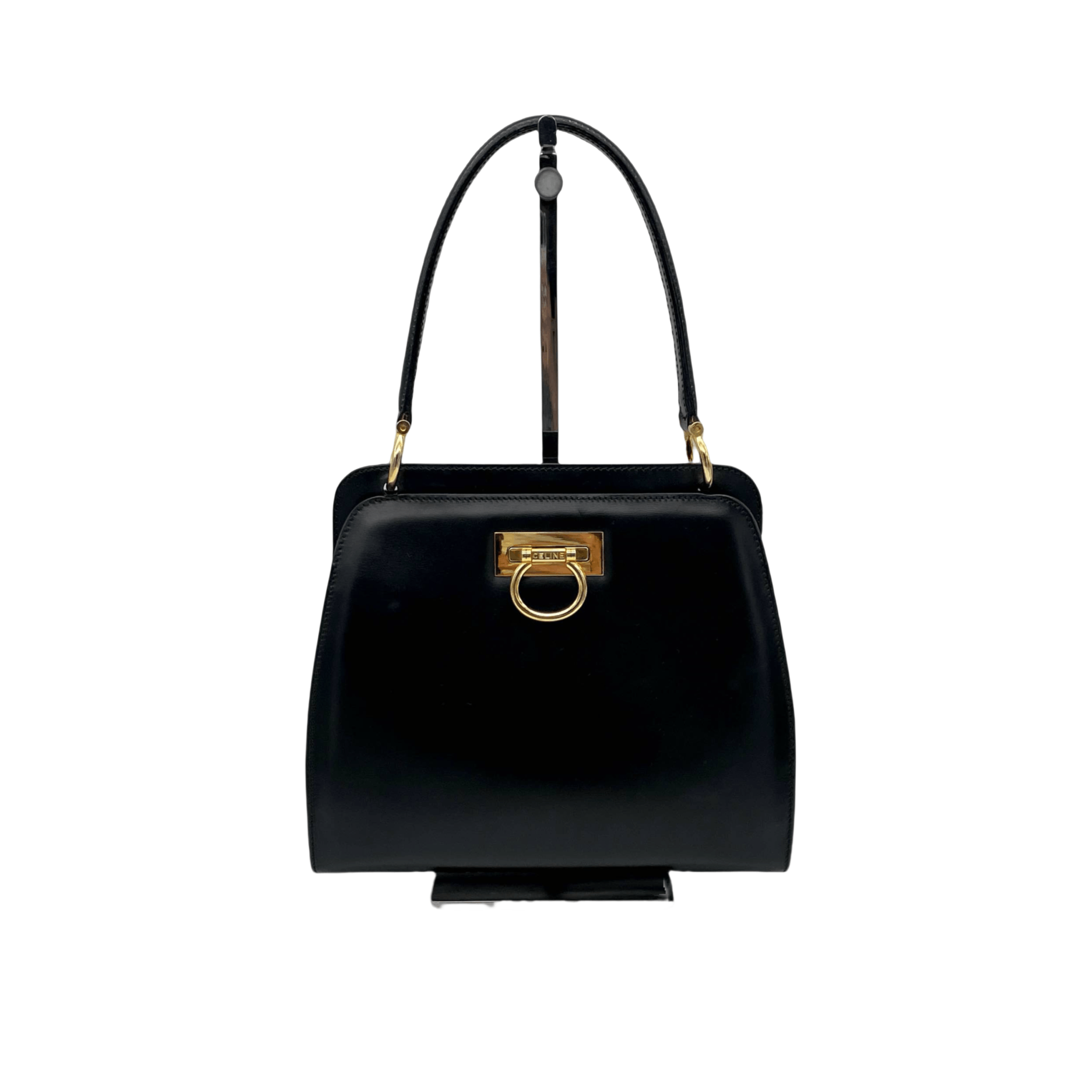 Celine Celine Gancini Handbag Leather Black X Gold Size ONE SIZE - 4 Thumbnail