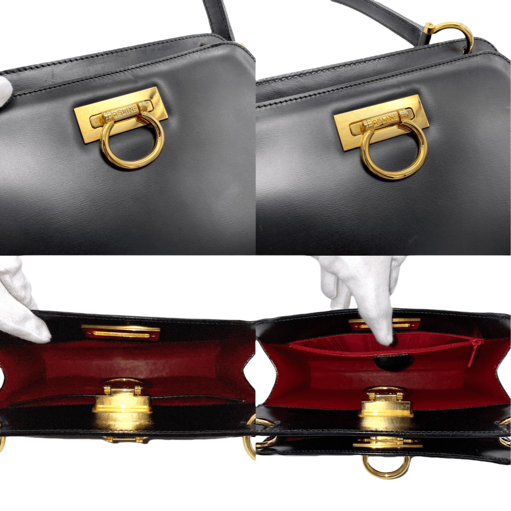Celine Celine Gancini Handbag Leather Black X Gold Size ONE SIZE - 6 Thumbnail