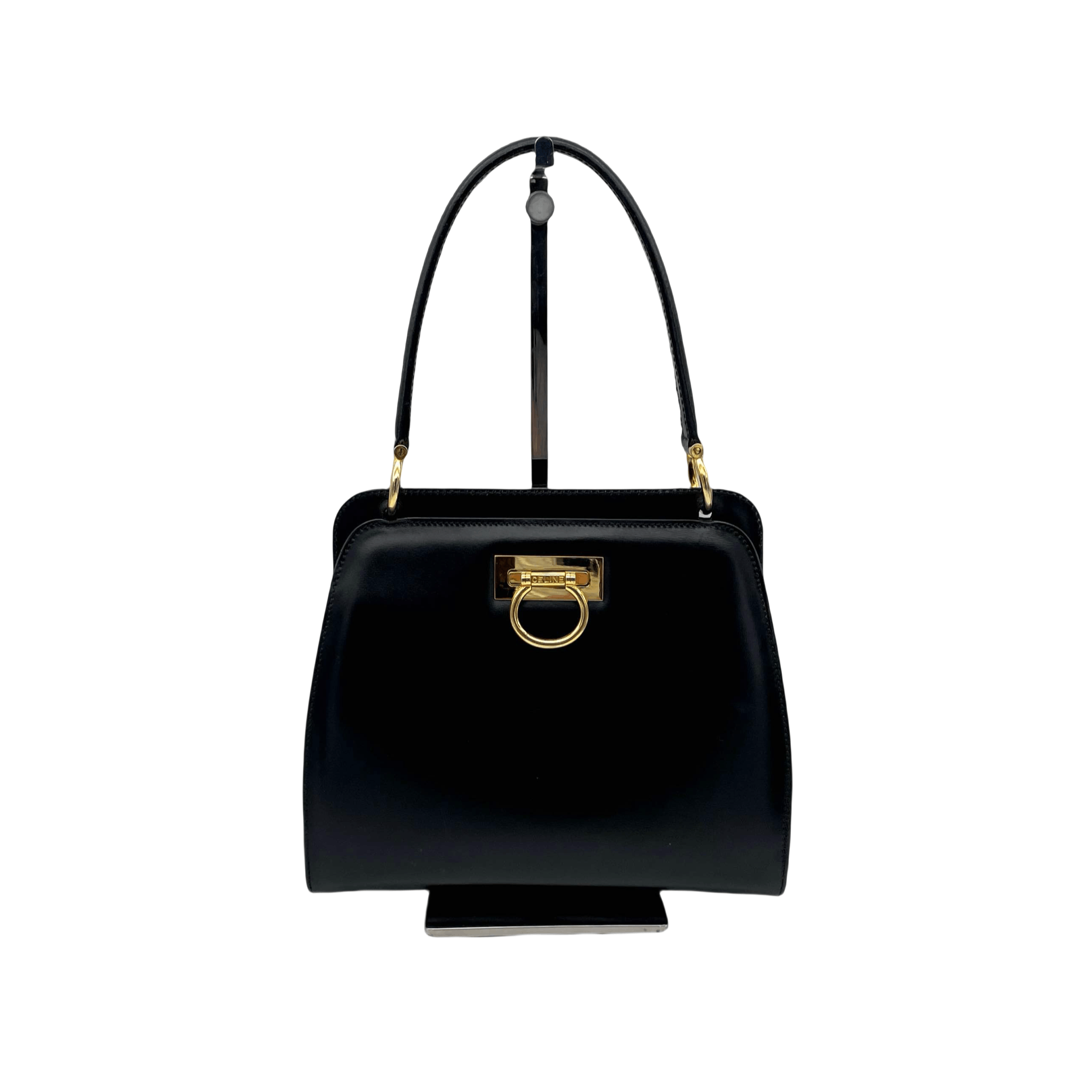 Celine Celine Gancini Handbag Leather Black X Gold Size ONE SIZE - 3 Thumbnail