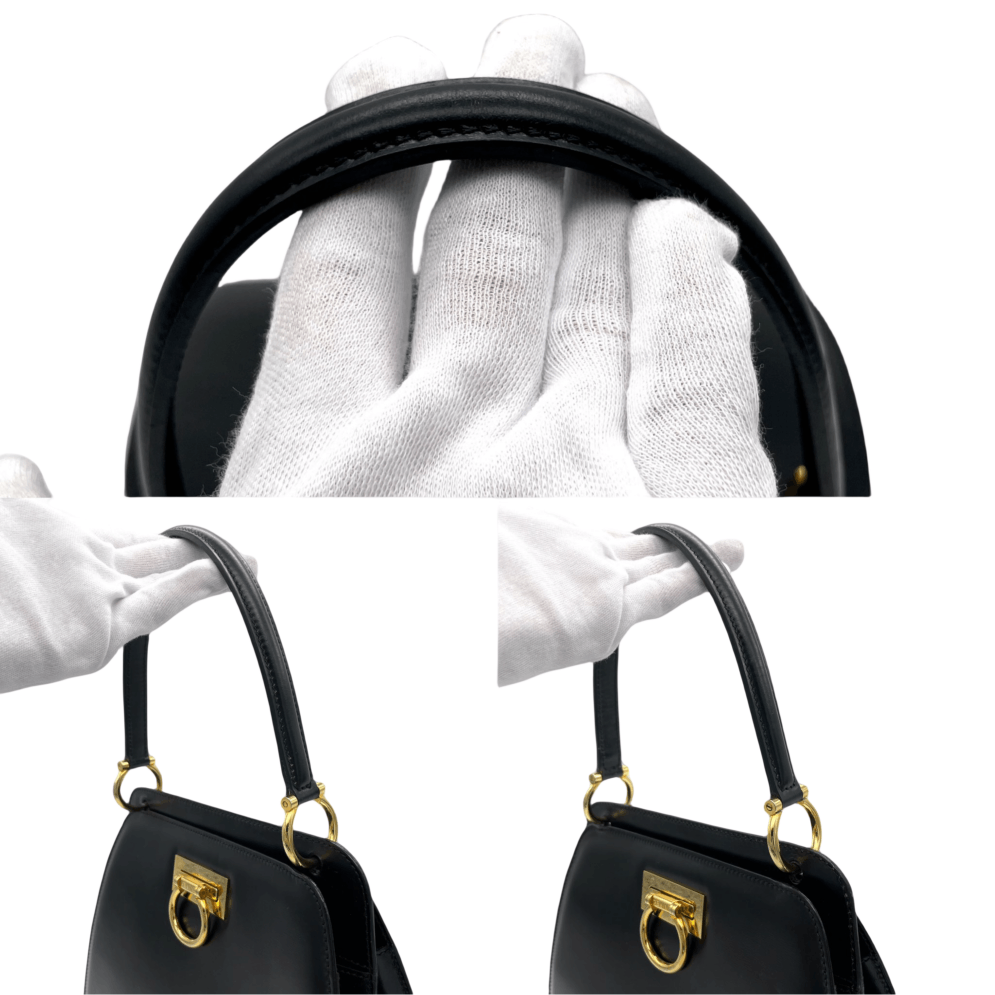 Celine Celine Gancini Handbag Leather Black X Gold Size ONE SIZE - 7 Thumbnail