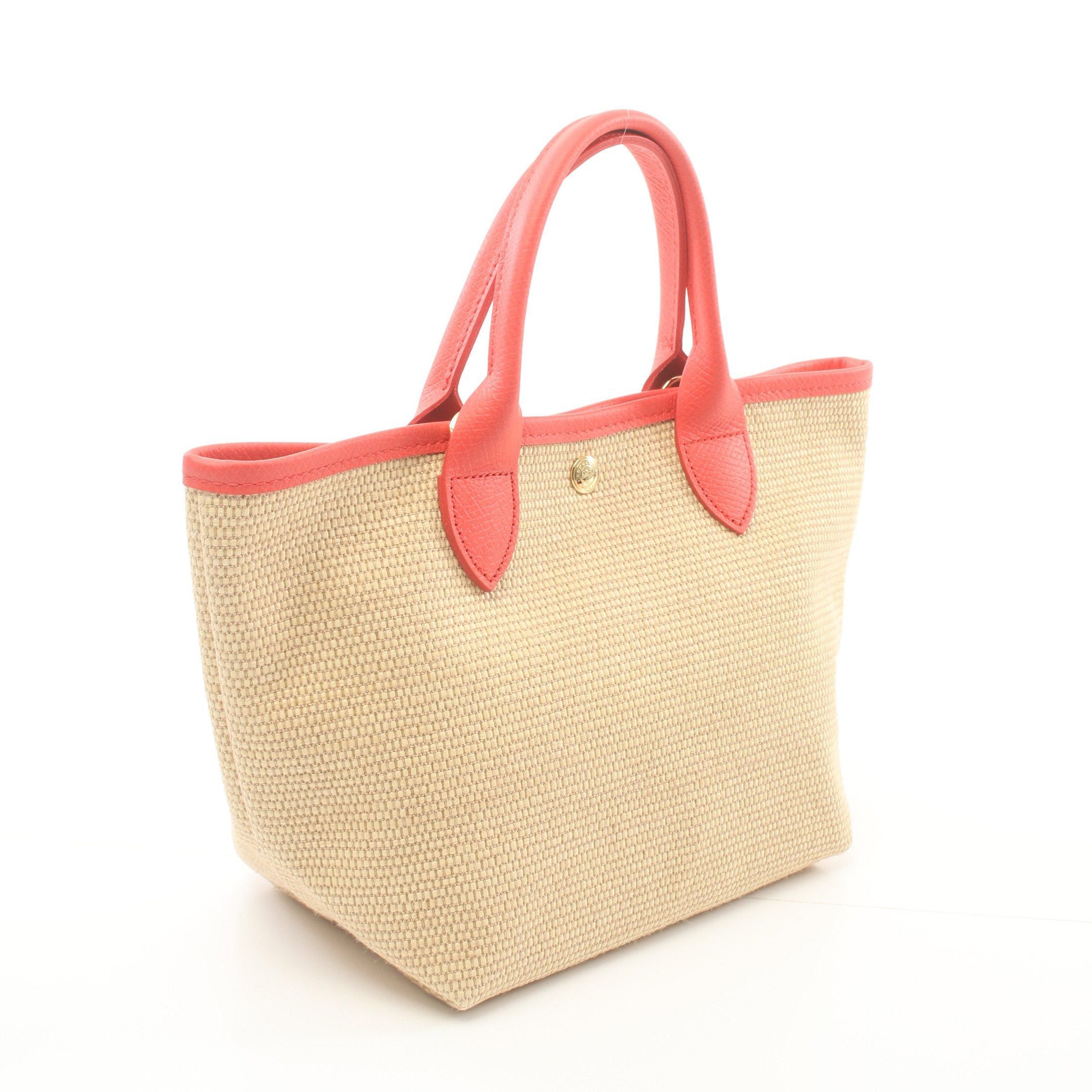 Longchamp Longchamp Le Pannier Preage Basket Bag Handbag Straw Leather Beige Red Size ONE SIZE - 2 Thumbnail