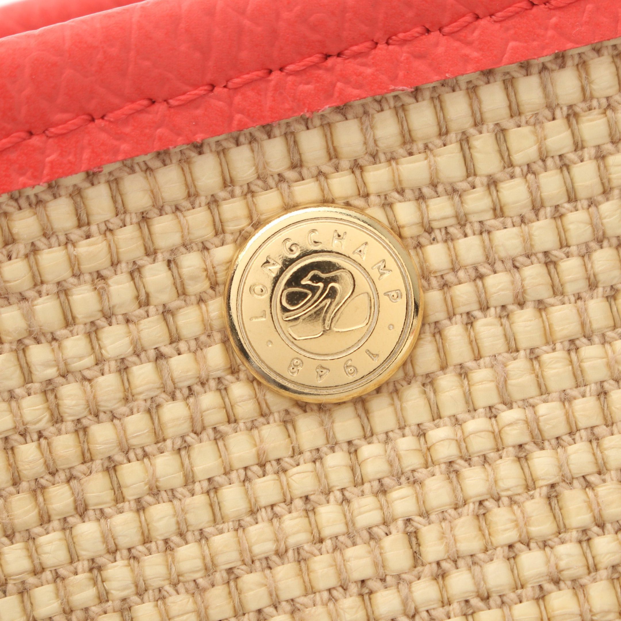 Longchamp Longchamp Le Pannier Preage Basket Bag Handbag Straw Leather Beige Red Size ONE SIZE - 4 Thumbnail