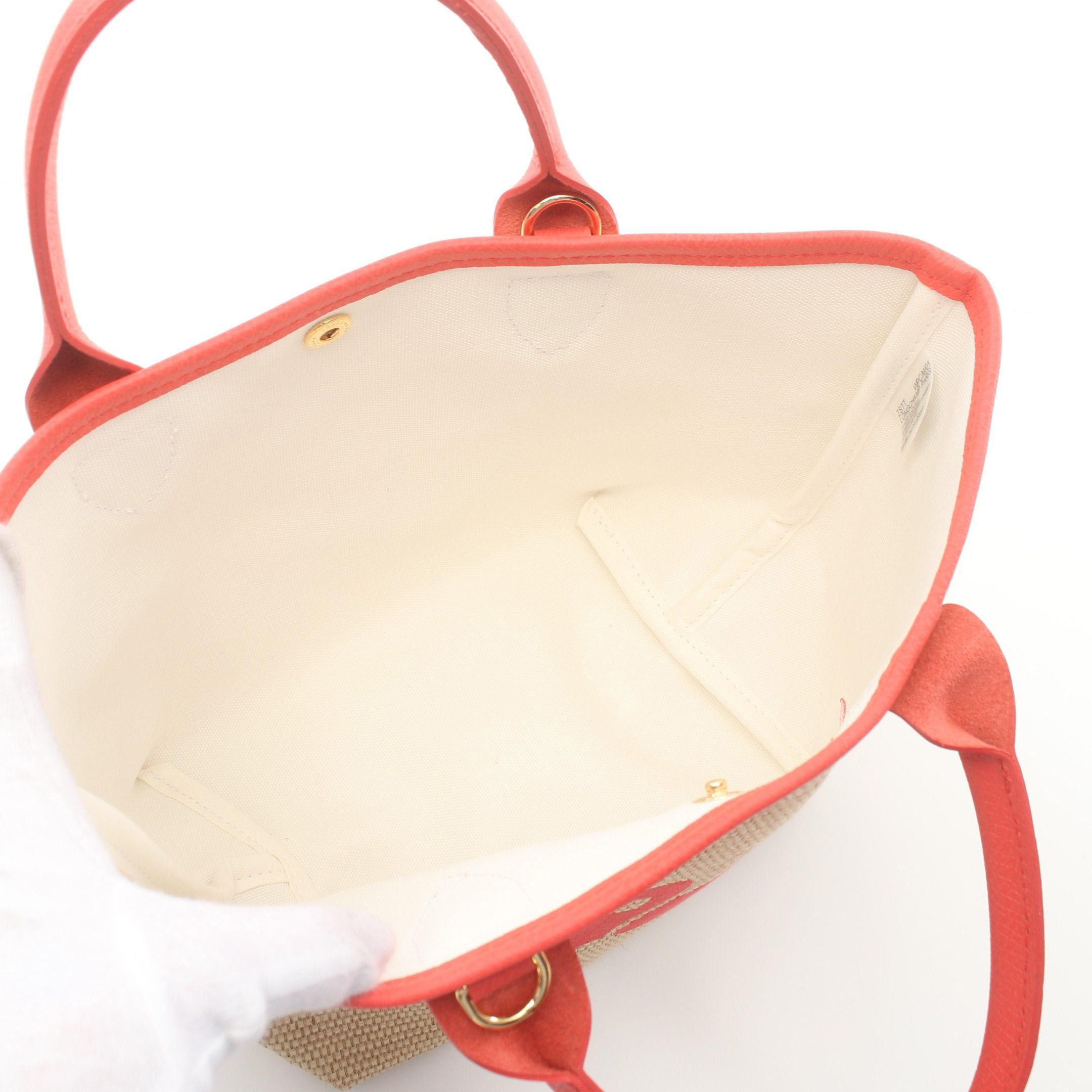 Longchamp Longchamp Le Pannier Preage Basket Bag Handbag Straw Leather Beige Red Size ONE SIZE - 3 Thumbnail
