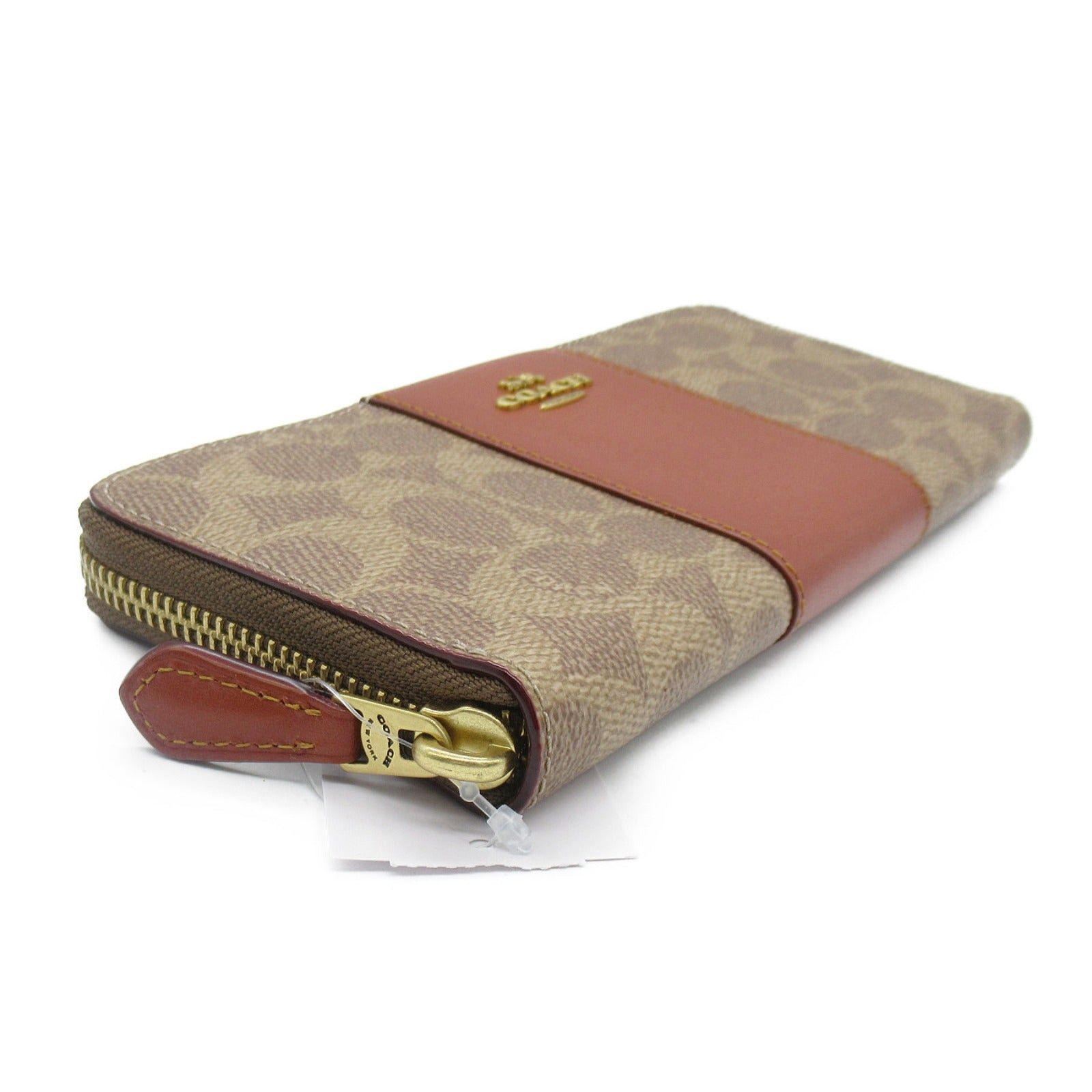 Coach Coach Round Long Wallet Zipper Coated Canvas Brown Tan Rust/Khaki Size ONE SIZE - 3 Thumbnail