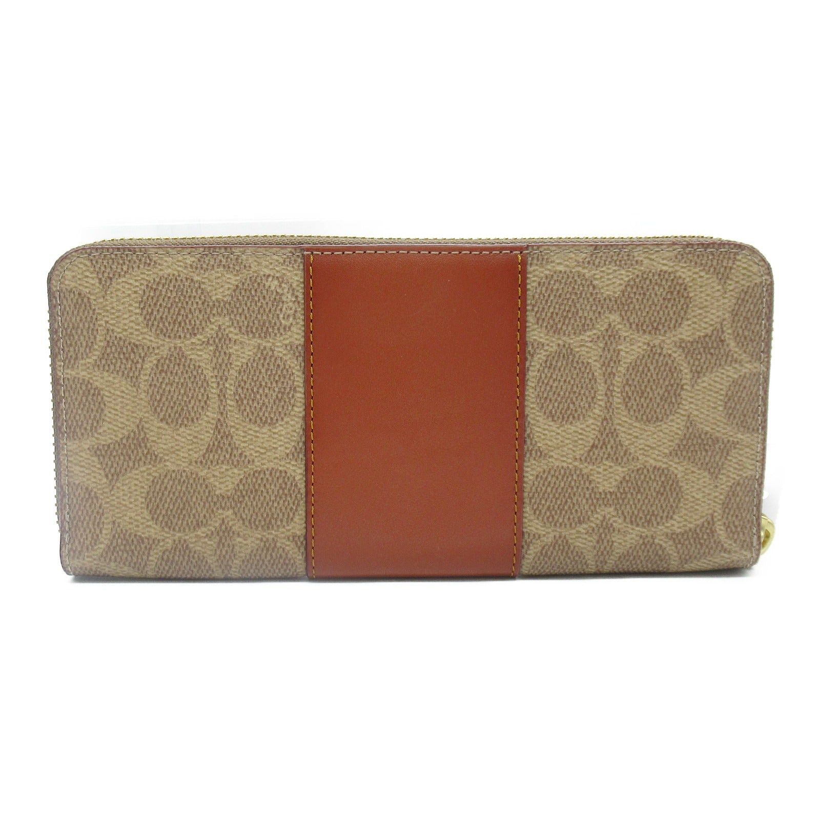 Coach Coach Round Long Wallet Zipper Coated Canvas Brown Tan Rust/Khaki Size ONE SIZE - 2 Thumbnail