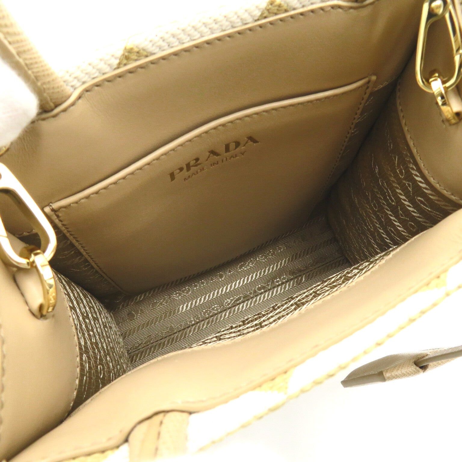 Prada Prada Shoulder Bag Leather Canvas Beige White Corda/Talco Size ONE SIZE - 7 Thumbnail