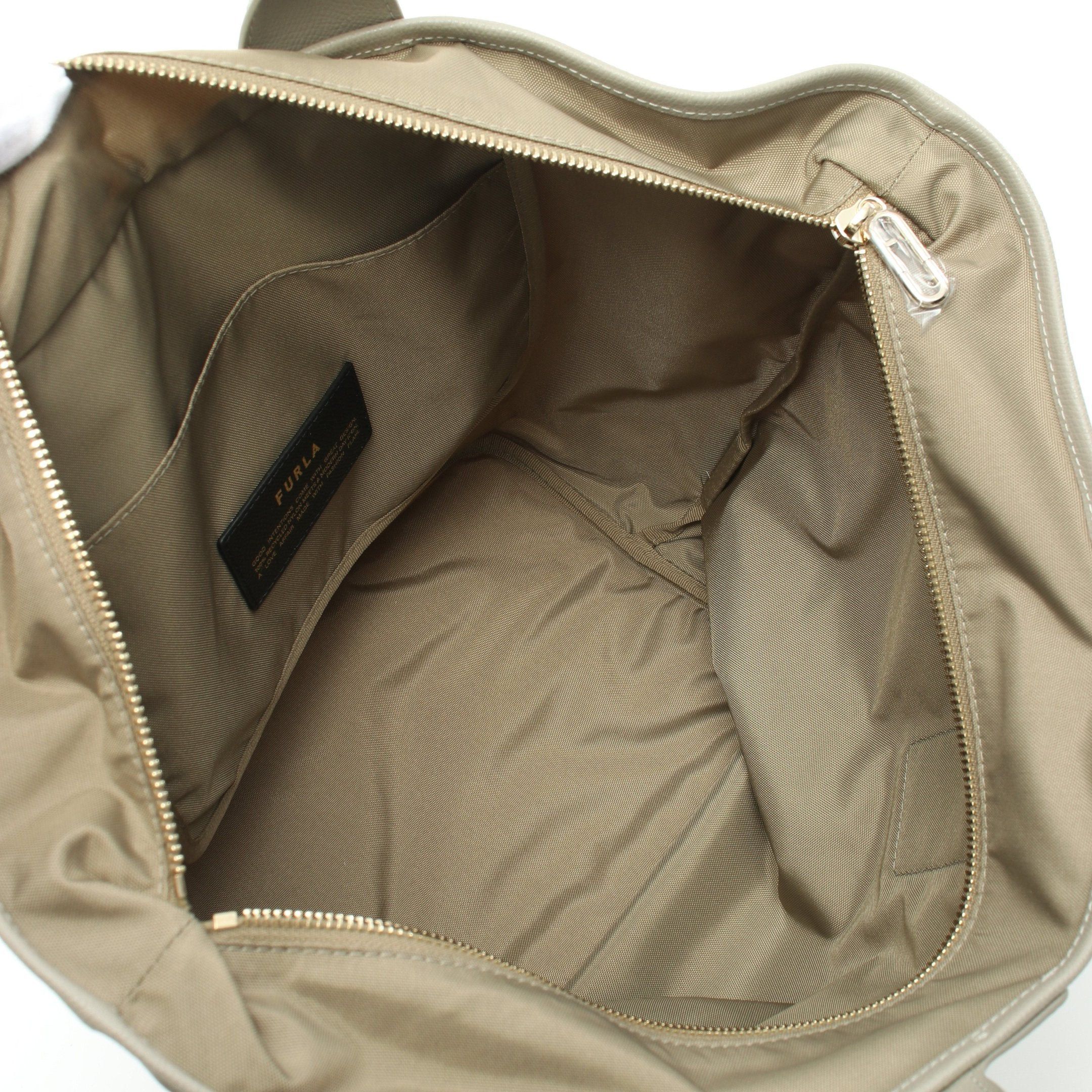 Furla Furla Piuma L Handbag Tote Bag Nylon Canvas Leather Gray Green Khaki Beige Size ONE SIZE - 3 Thumbnail