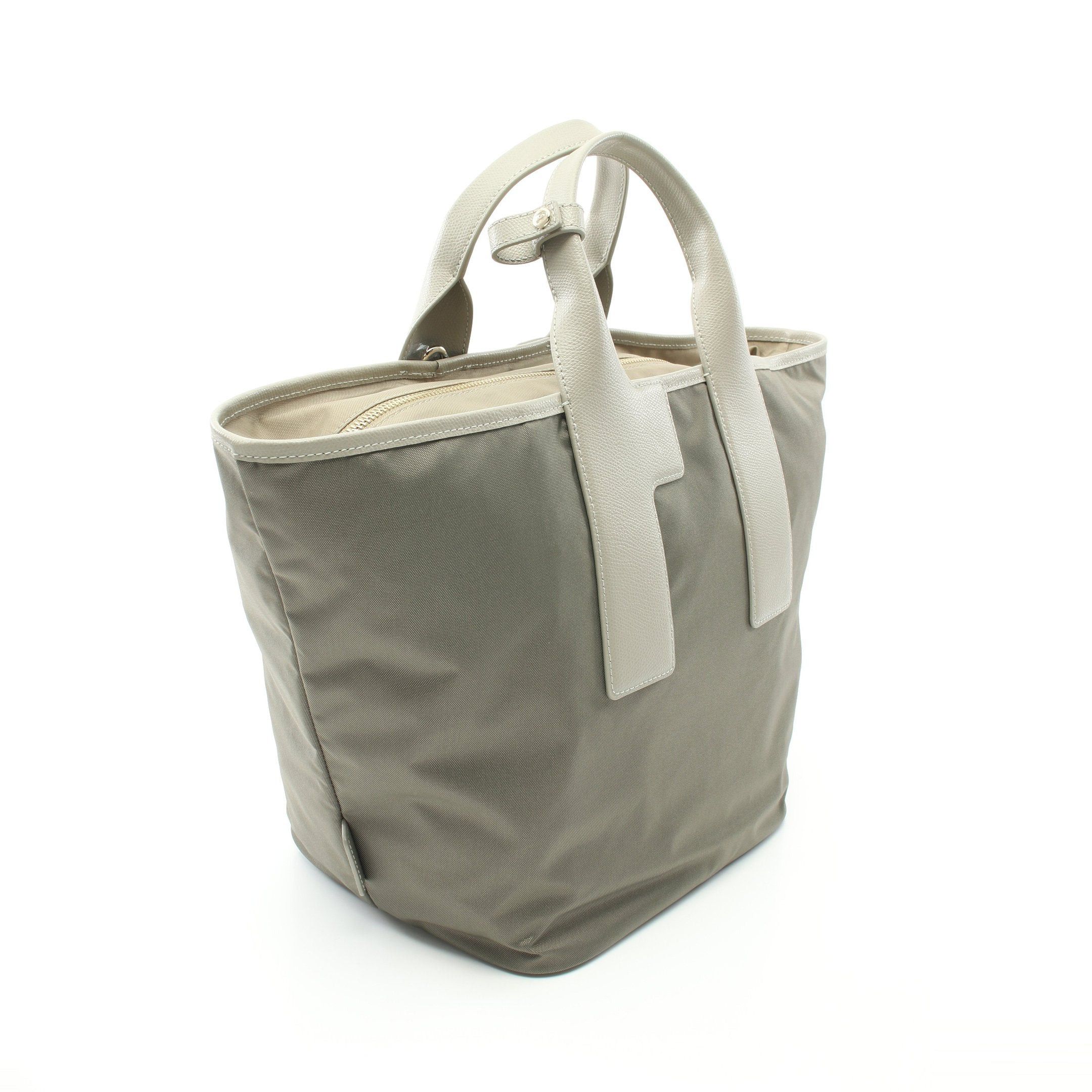 Furla Furla Piuma L Handbag Tote Bag Nylon Canvas Leather Gray Green Khaki Beige Size ONE SIZE - 2 Thumbnail