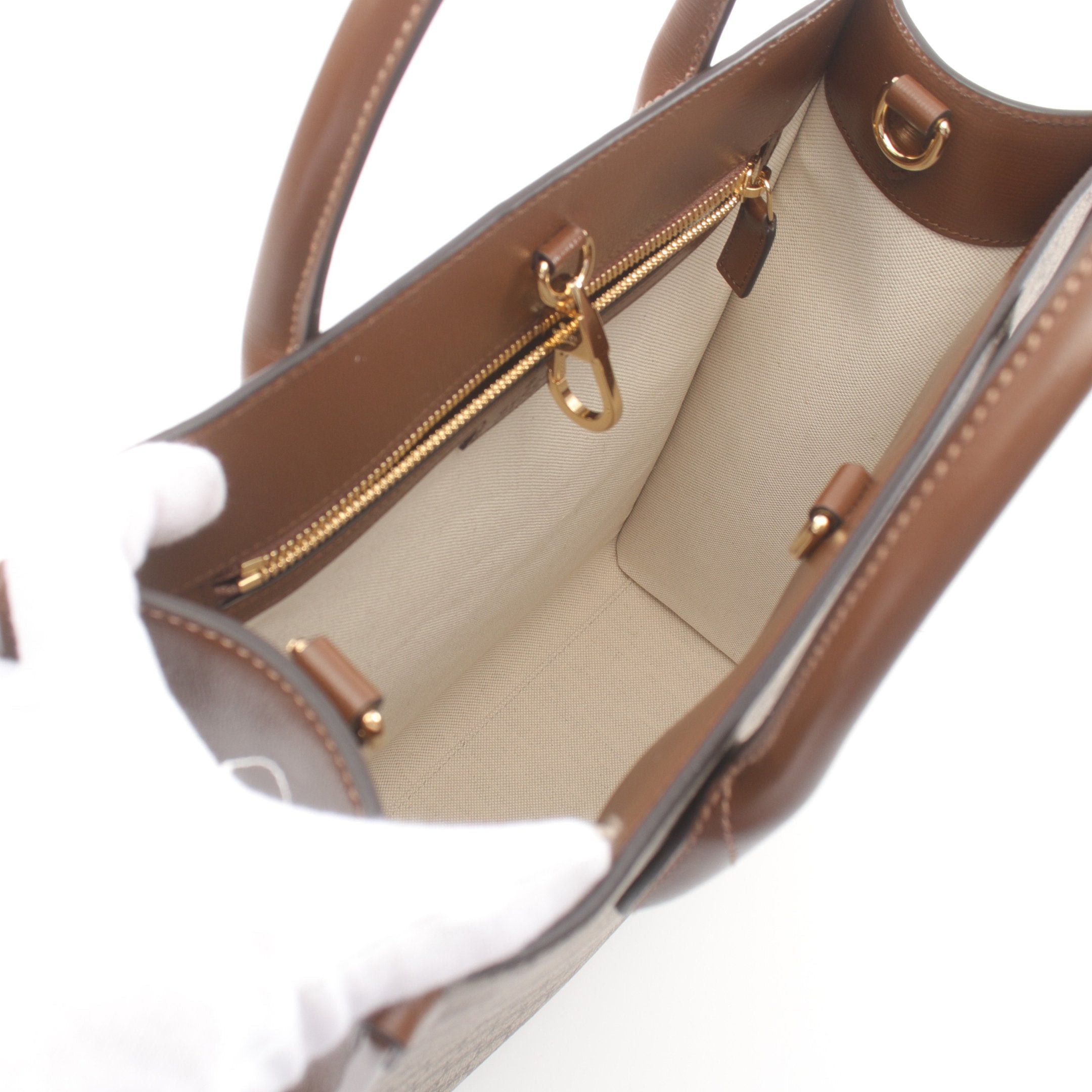 Gucci Gucci With Interlocking G Gg Supreme Handbag Tote Bag Leather Beige Brown Size ONE SIZE - 3 Thumbnail