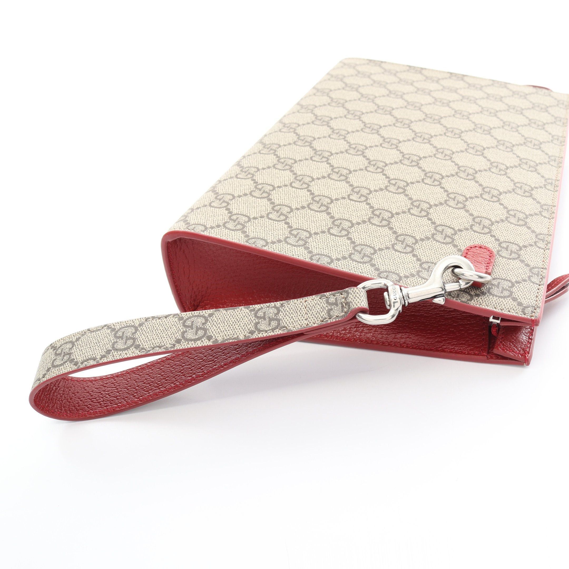 Gucci Gucci Gg Supreme Pouch Clutch Bag Leather Beige Bordeaux Size ONE SIZE - 5 Thumbnail