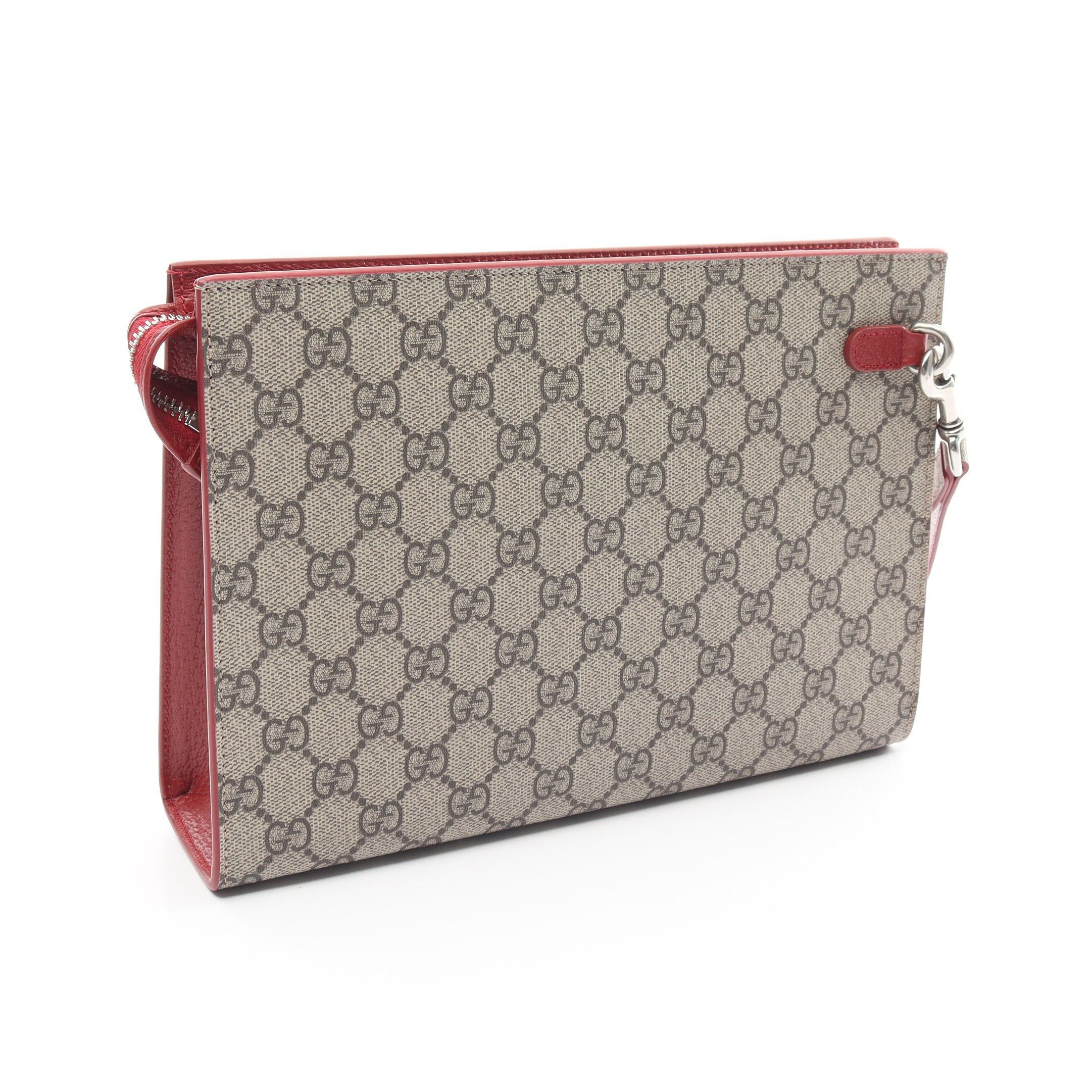 Gucci Gucci Gg Supreme Pouch Clutch Bag Leather Beige Bordeaux Size ONE SIZE - 2 Thumbnail