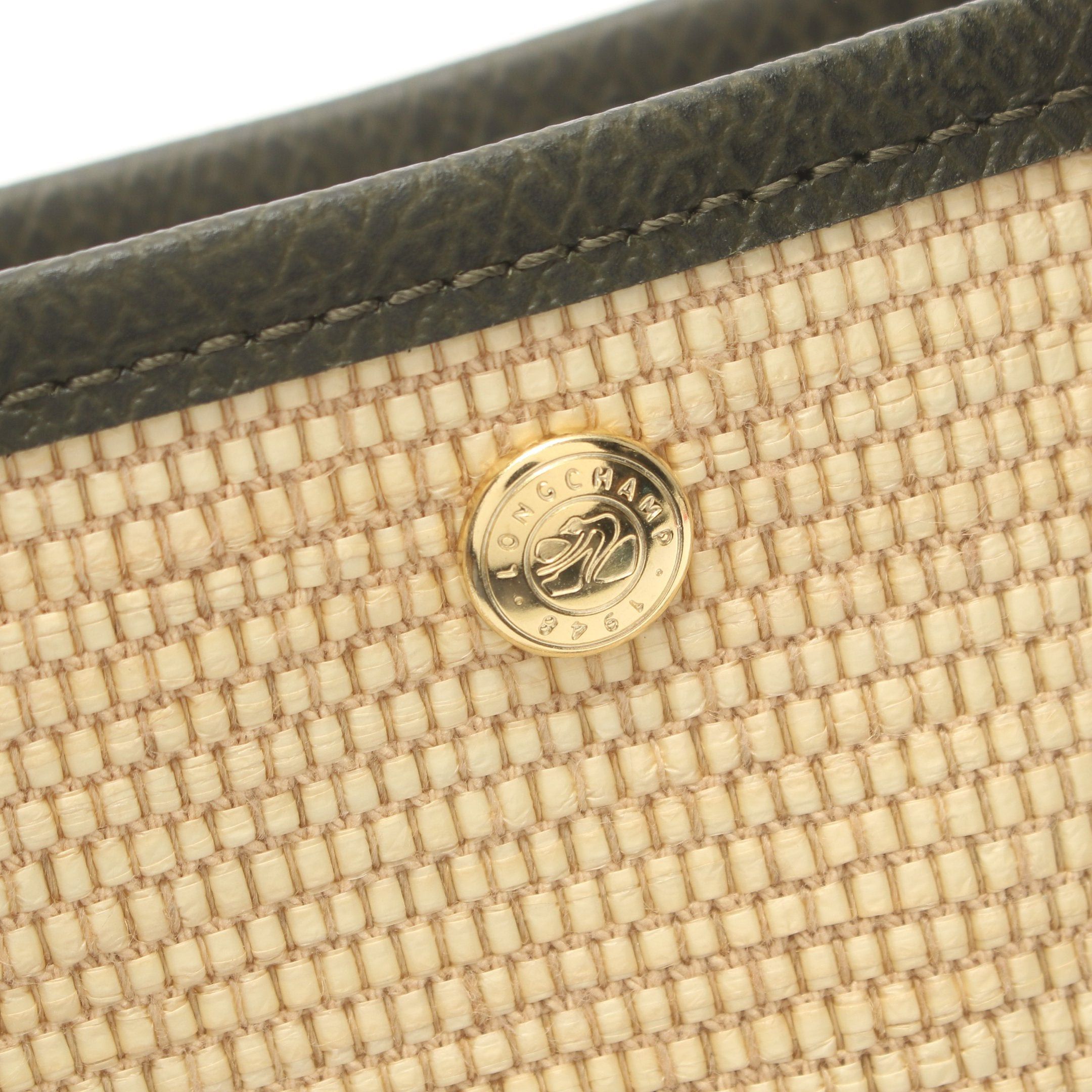 Longchamp Longchamp Le Pannier Preage Basket Bag Handbag Straw Leather Beige Khaki Green Size ONE SIZE - 4 Thumbnail