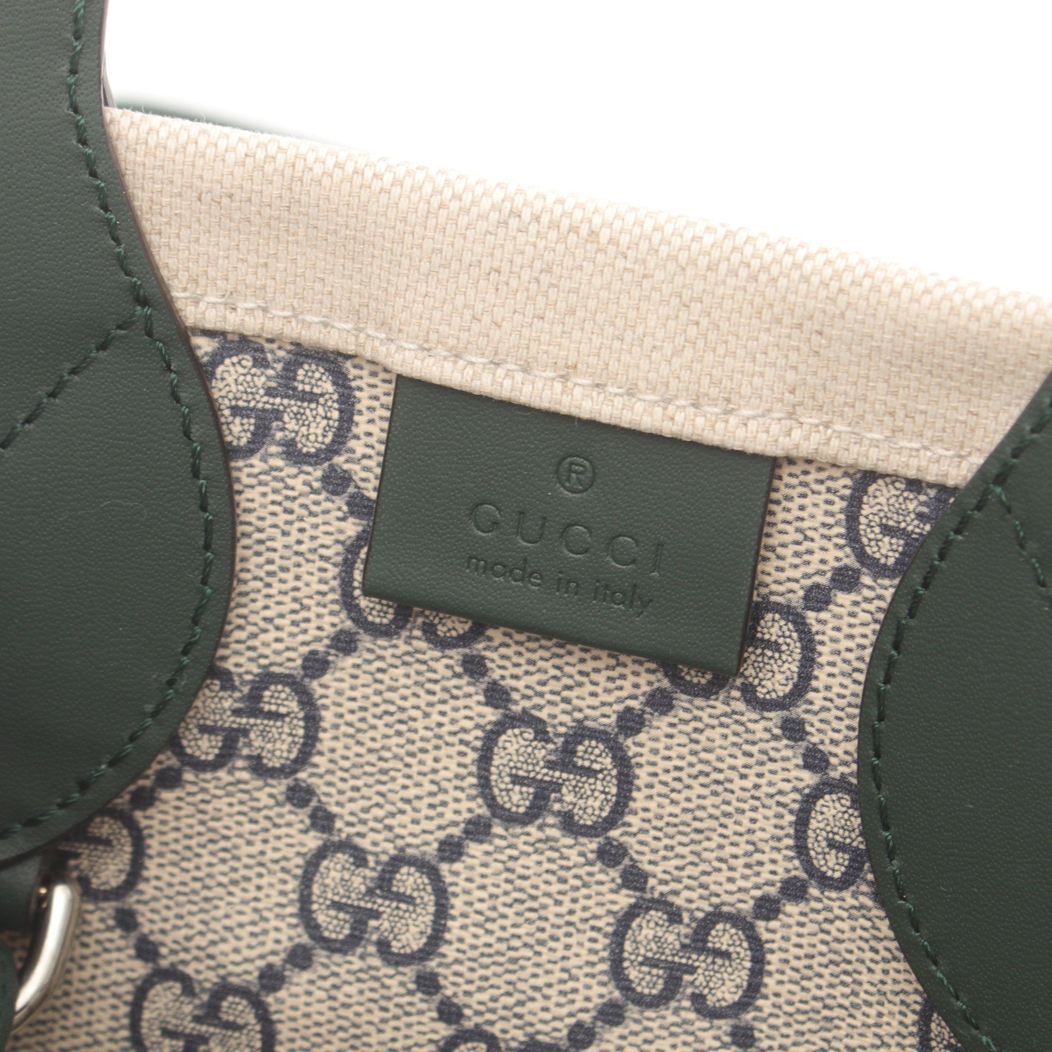 Gucci Gucci Print Mini Tote Bag Handbag Canvas Leather Light Beige Dark Green Size ONE SIZE - 4 Thumbnail