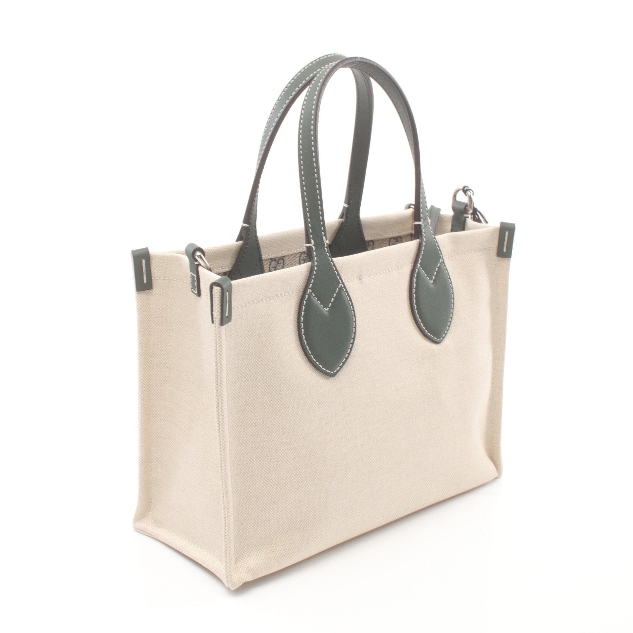 Gucci Gucci Print Mini Tote Bag Handbag Canvas Leather Light Beige Dark Green Size ONE SIZE - 2 Thumbnail