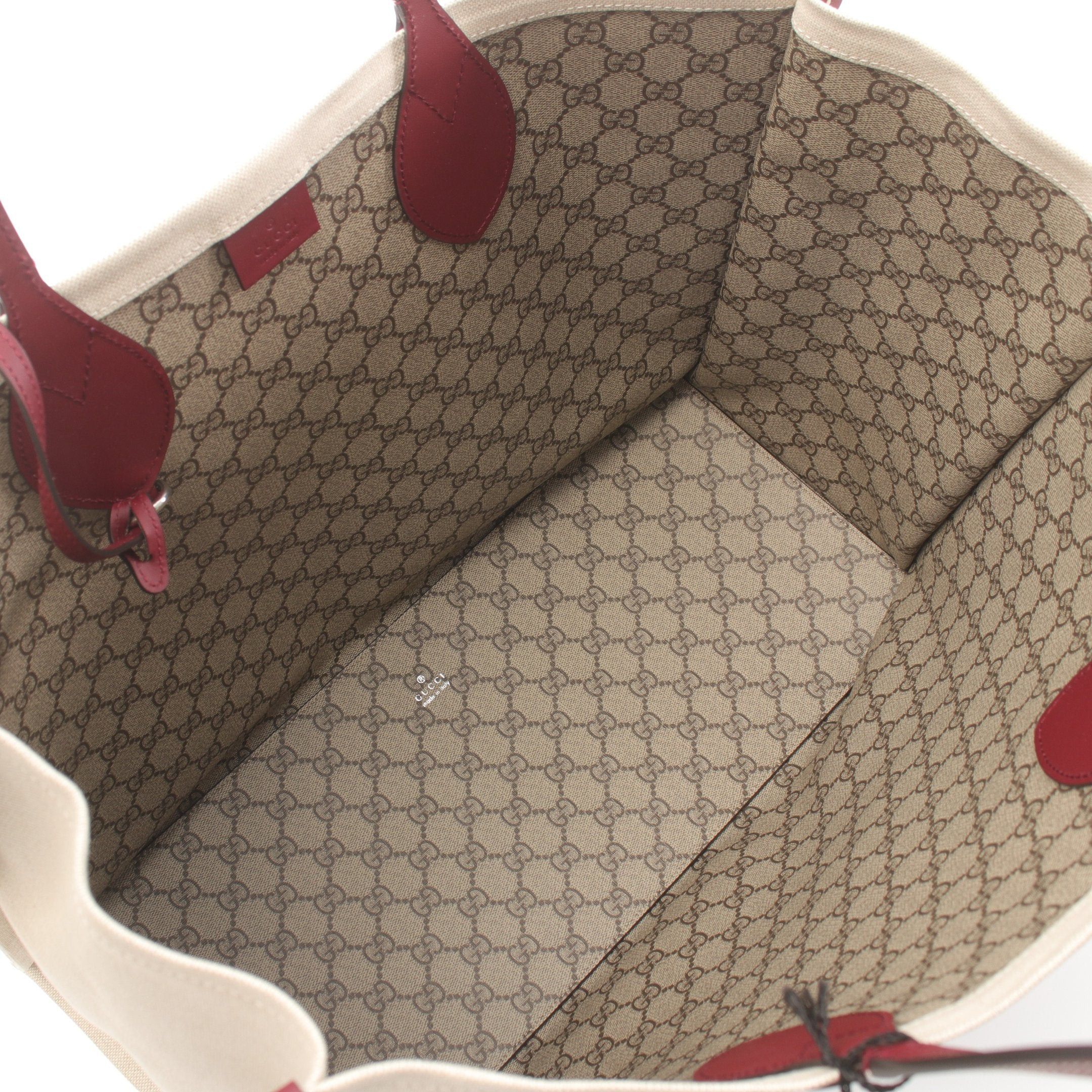 Gucci Gucci Print Tote Bag Shoulder Canvas Leather Light Beige Bordeaux Dark Green Size ONE SIZE - 3 Thumbnail