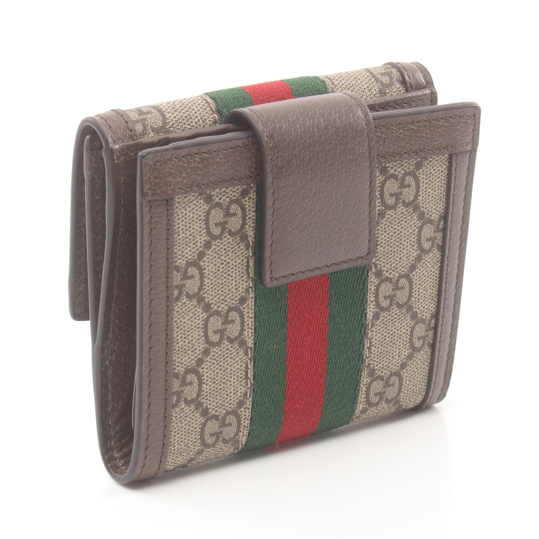 Gucci Gucci Ophidia Gg French Flap Wallet Sherry Line Double Hook Leather Beige Dark Brown Multicolor Size ONE SIZE - 2 Thumbnail