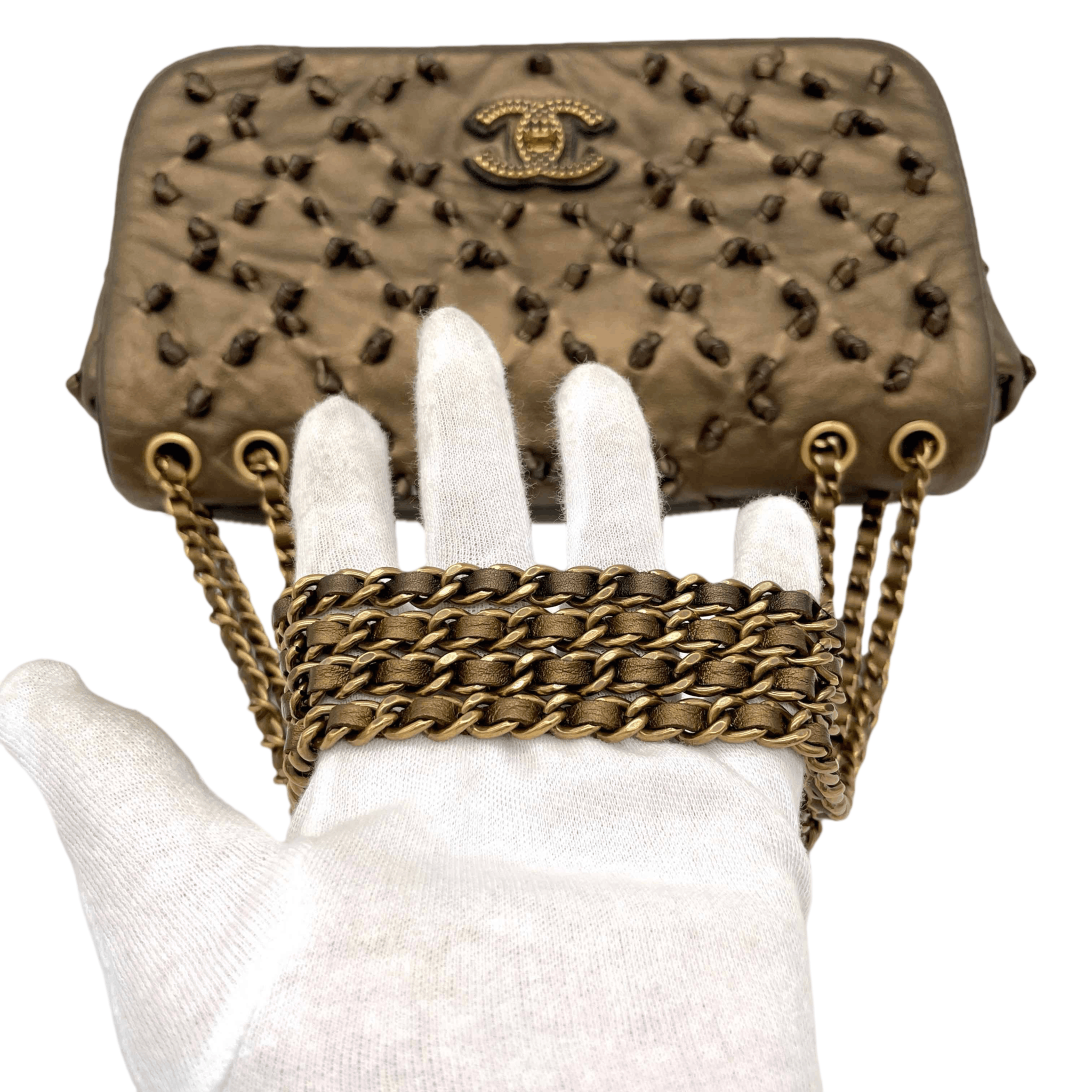 Chanel Chanel Wild Stitch Matelasse Coco Mark Double Chain Flap Bag Gold Size ONE SIZE - 6 Thumbnail