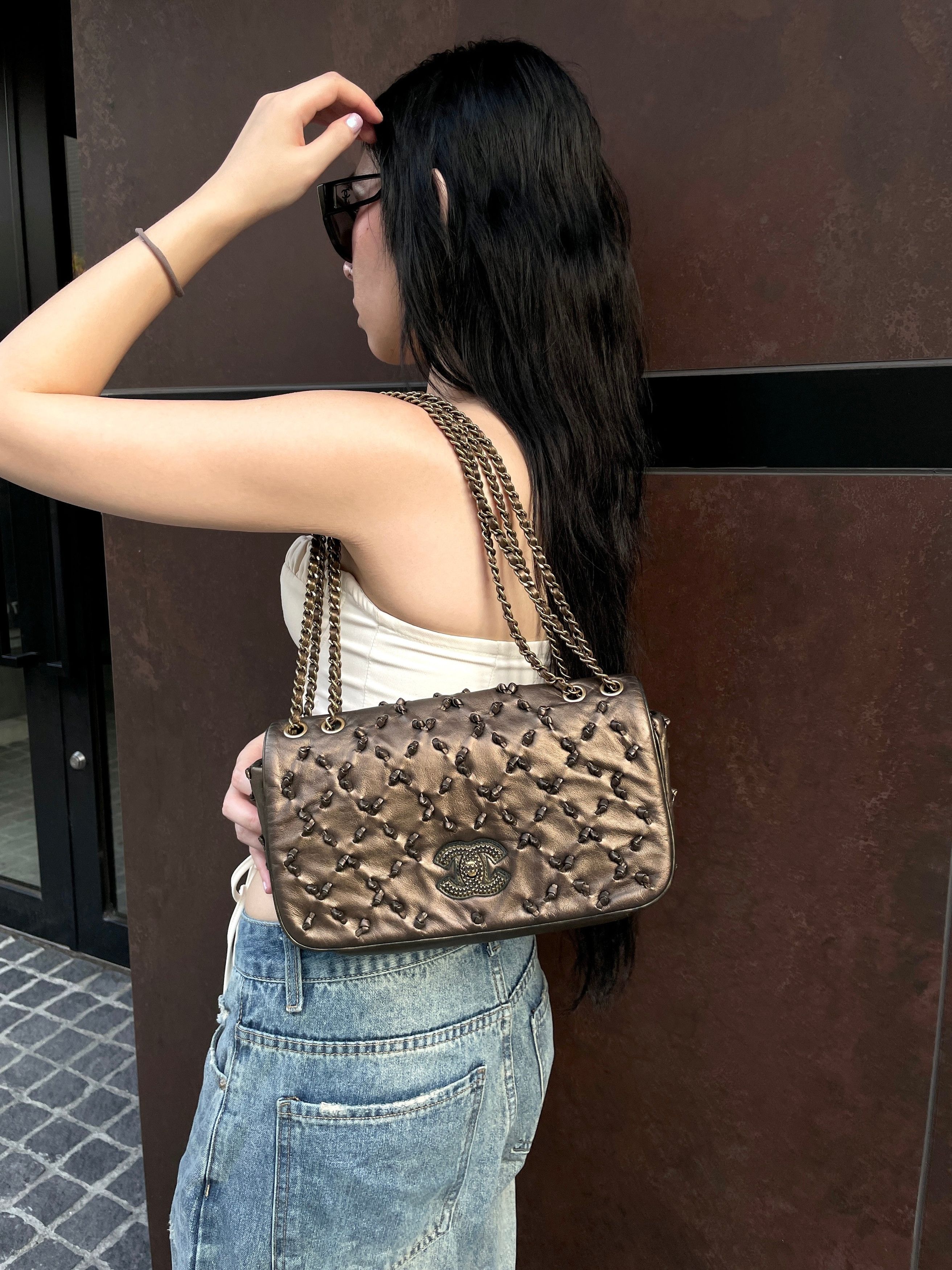 Chanel Chanel Wild Stitch Matelasse Coco Mark Double Chain Flap Bag Gold Size ONE SIZE - 3 Thumbnail