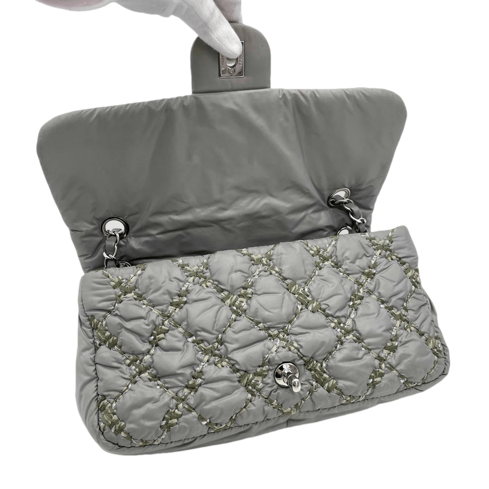 Chanel Chanel Wild Stitch Matelasse Coco Mark Double Chain Flap Bag Grey Size ONE SIZE - 10 Thumbnail