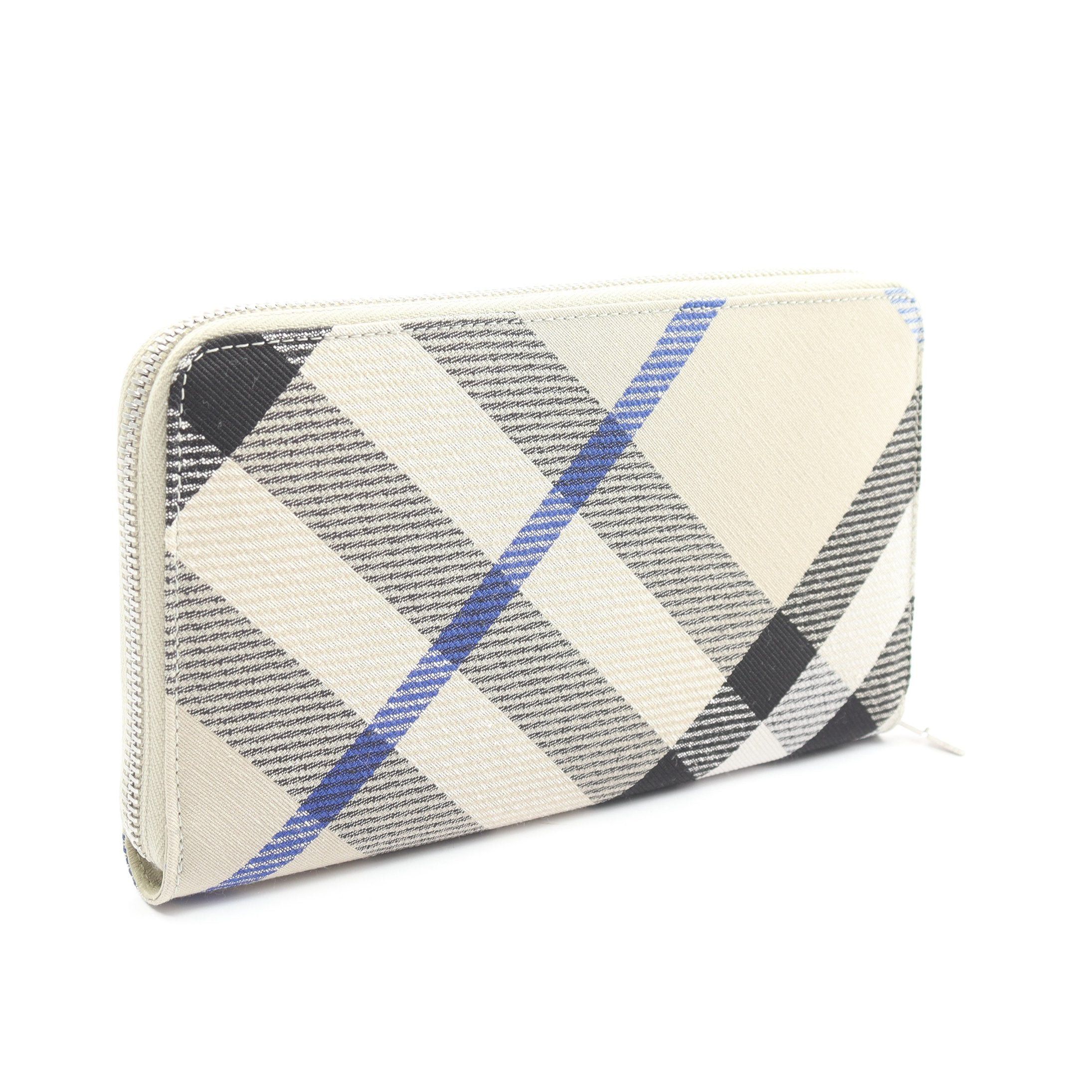 Burberry Burberry Round Zipper Long Wallet Check Cotton Gray Green Multicolor Size ONE SIZE - 2 Thumbnail