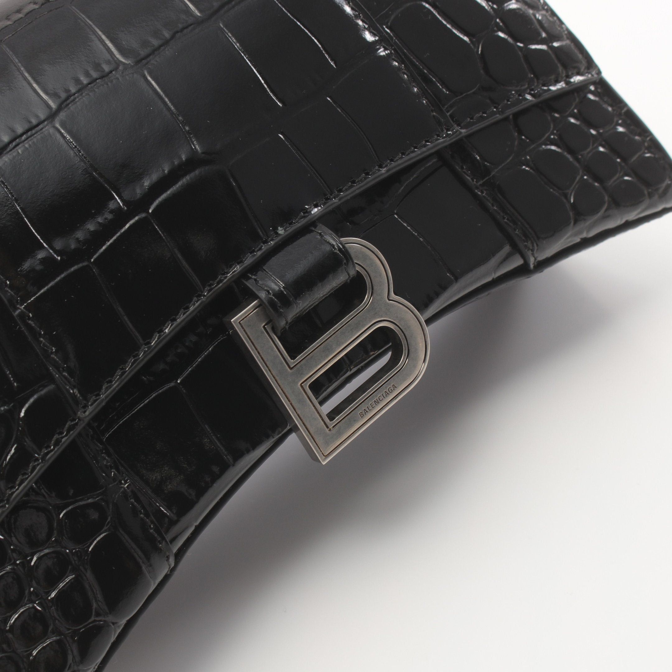 Balenciaga Balenciaga Hourglass Xs Handbag Leather Black Croc Embossed Size ONE SIZE - 5 Thumbnail