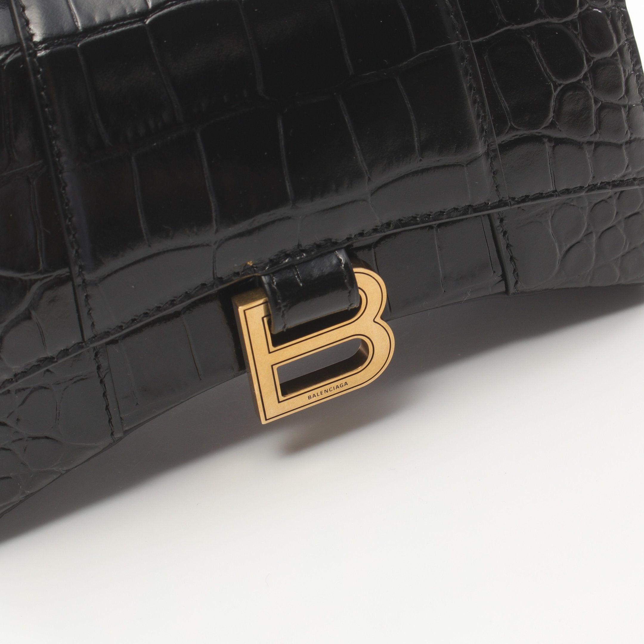 Balenciaga Balenciaga Hourglass Xs Handbag Leather Black Croc Embossed Size ONE SIZE - 5 Thumbnail