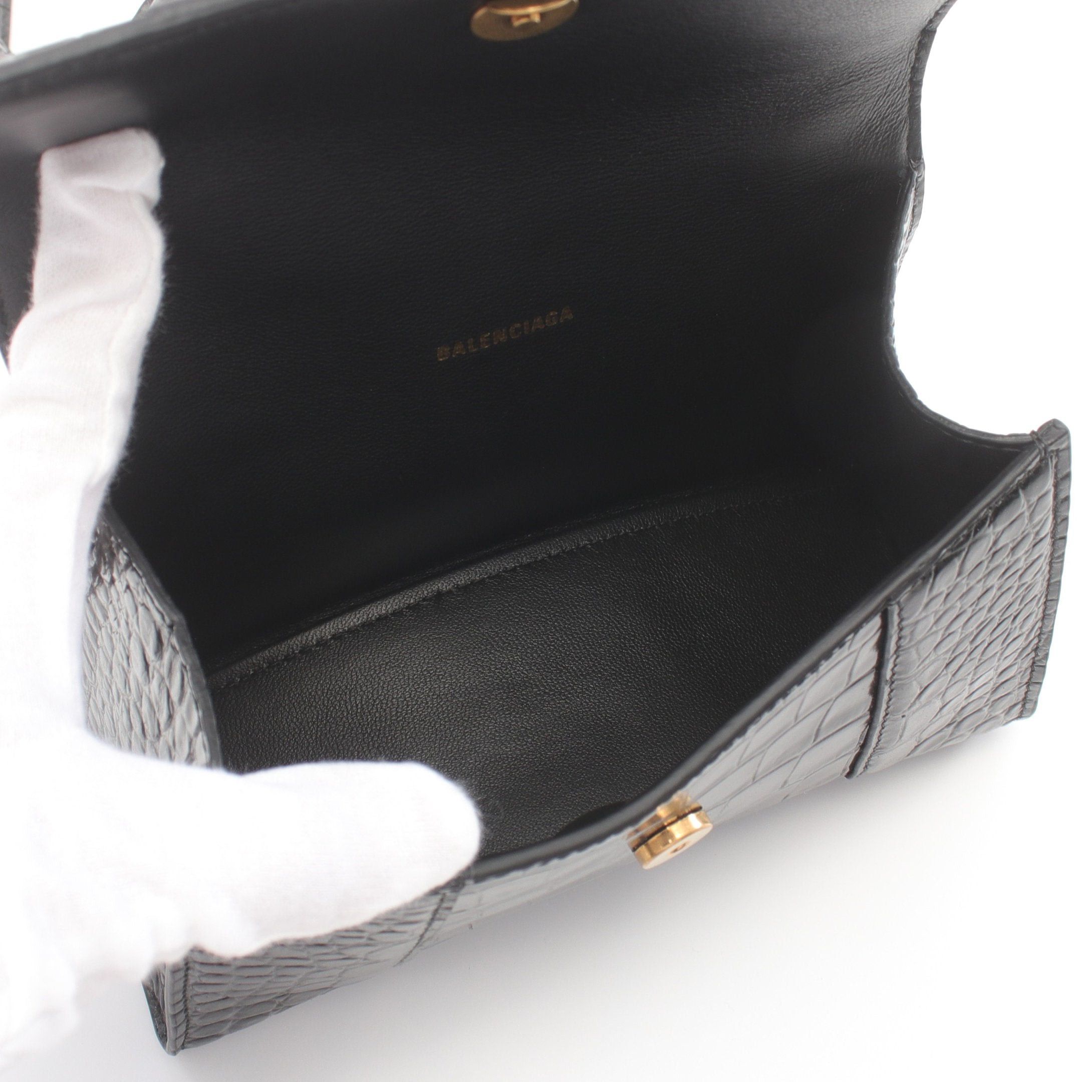 Balenciaga Balenciaga Hourglass Xs Handbag Leather Black Croc Embossed Size ONE SIZE - 3 Thumbnail