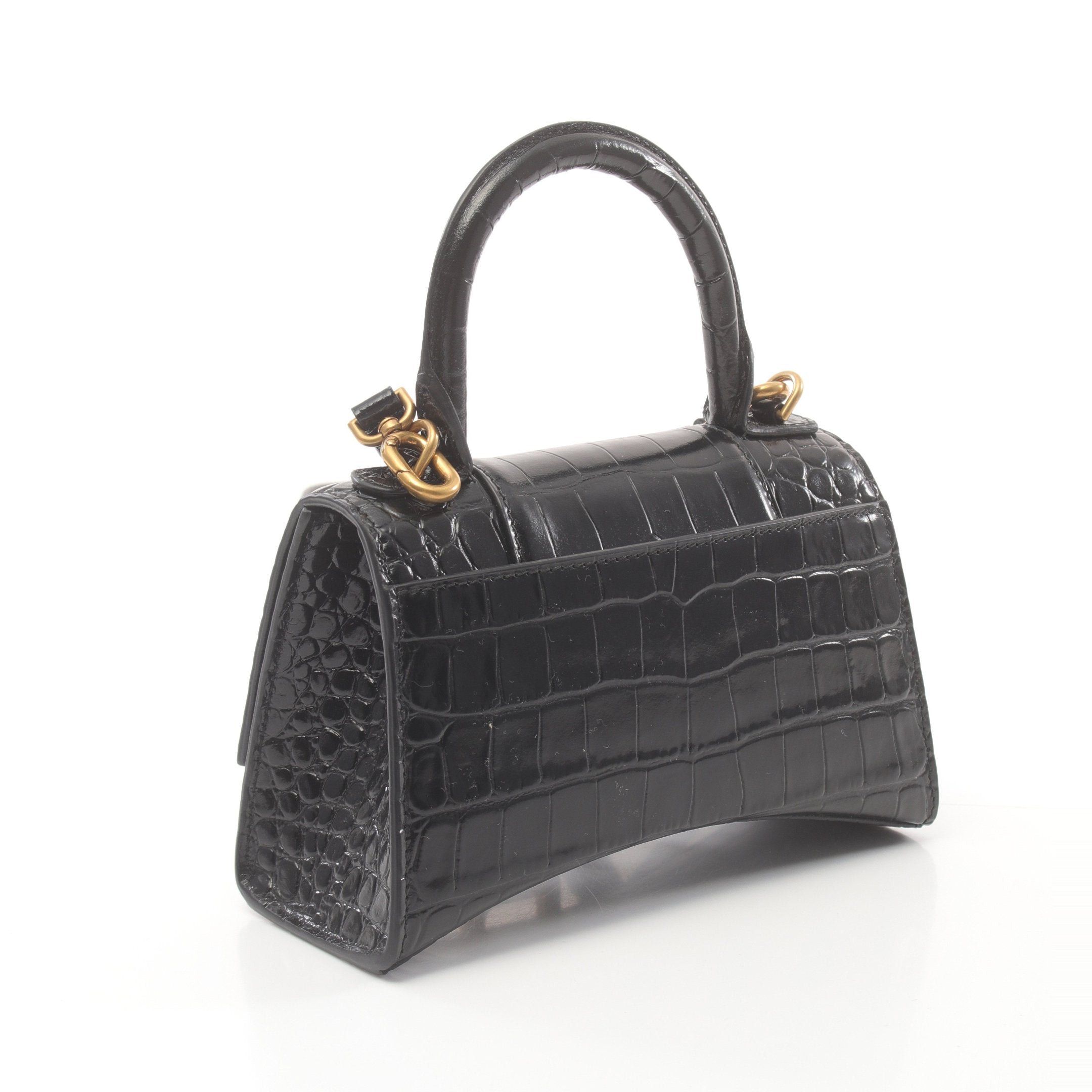 Balenciaga Balenciaga Hourglass Xs Handbag Leather Black Croc Embossed Size ONE SIZE - 2 Thumbnail