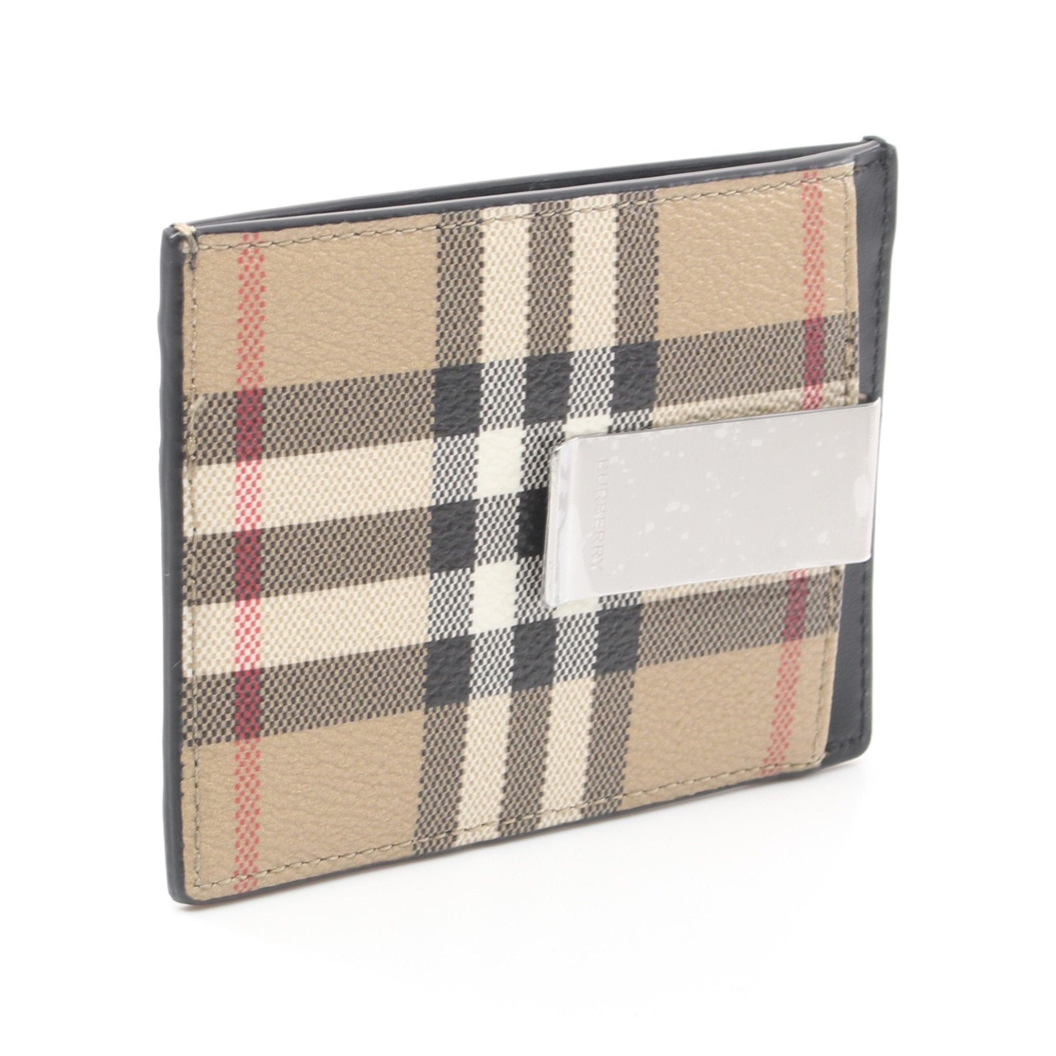 Burberry Burberry Check Card Case Leather Beige Black Multicolor With Money Clip Size ONE SIZE - 2 Thumbnail