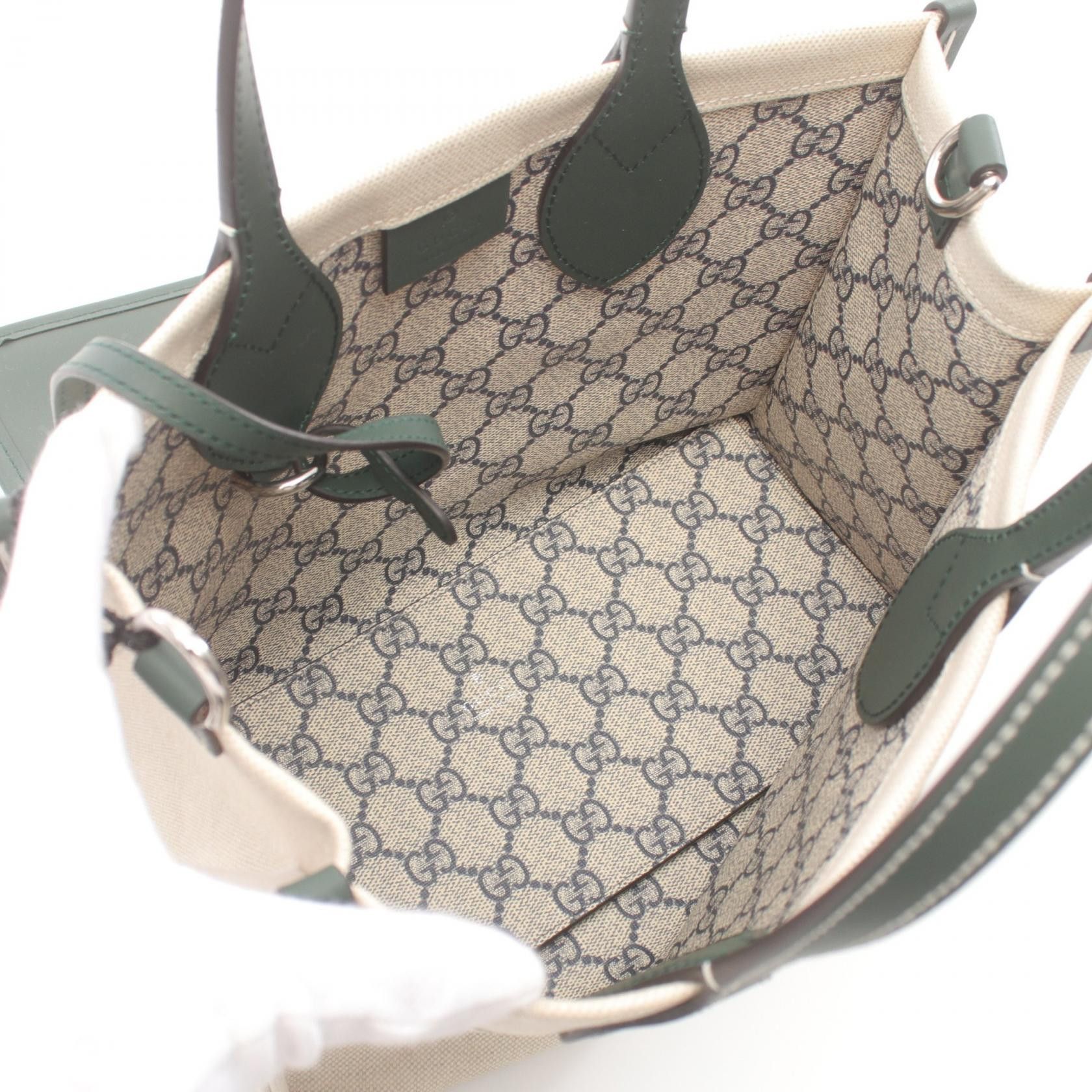 Gucci Gucci Print Mini Tote Bag Handbag Canvas Leather Beige Green Size ONE SIZE - 3 Thumbnail