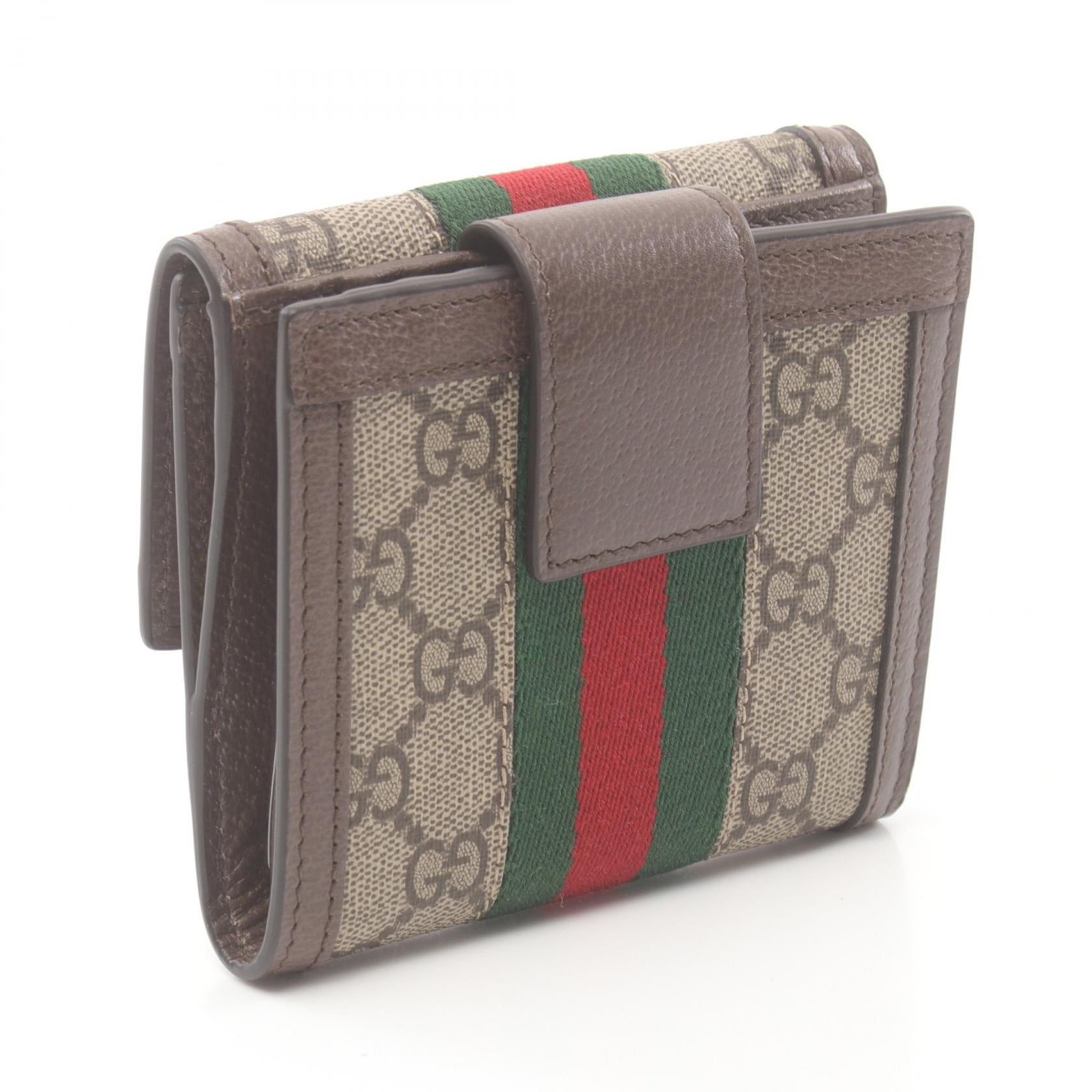 Gucci Gucci Ophidia Gg French Flap Wallet Sherry Line Double Hook Coated Canvas Leather Beige Brown Multicolor Size ONE SIZE - 2 Thumbnail