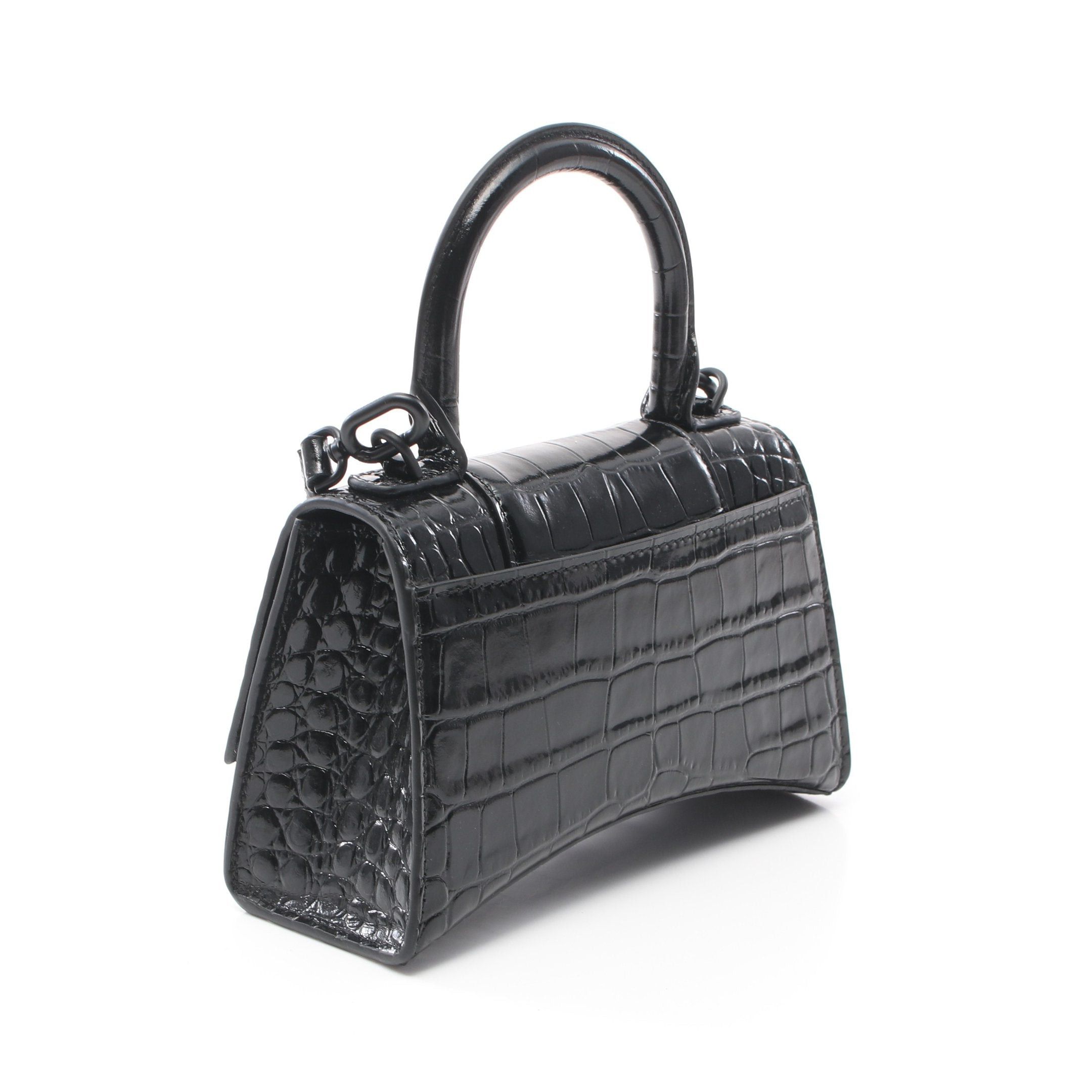 Balenciaga Balenciaga Hourglass Xs Hour Glass Handbag Leather Black Croc Embossed Size ONE SIZE - 2 Thumbnail