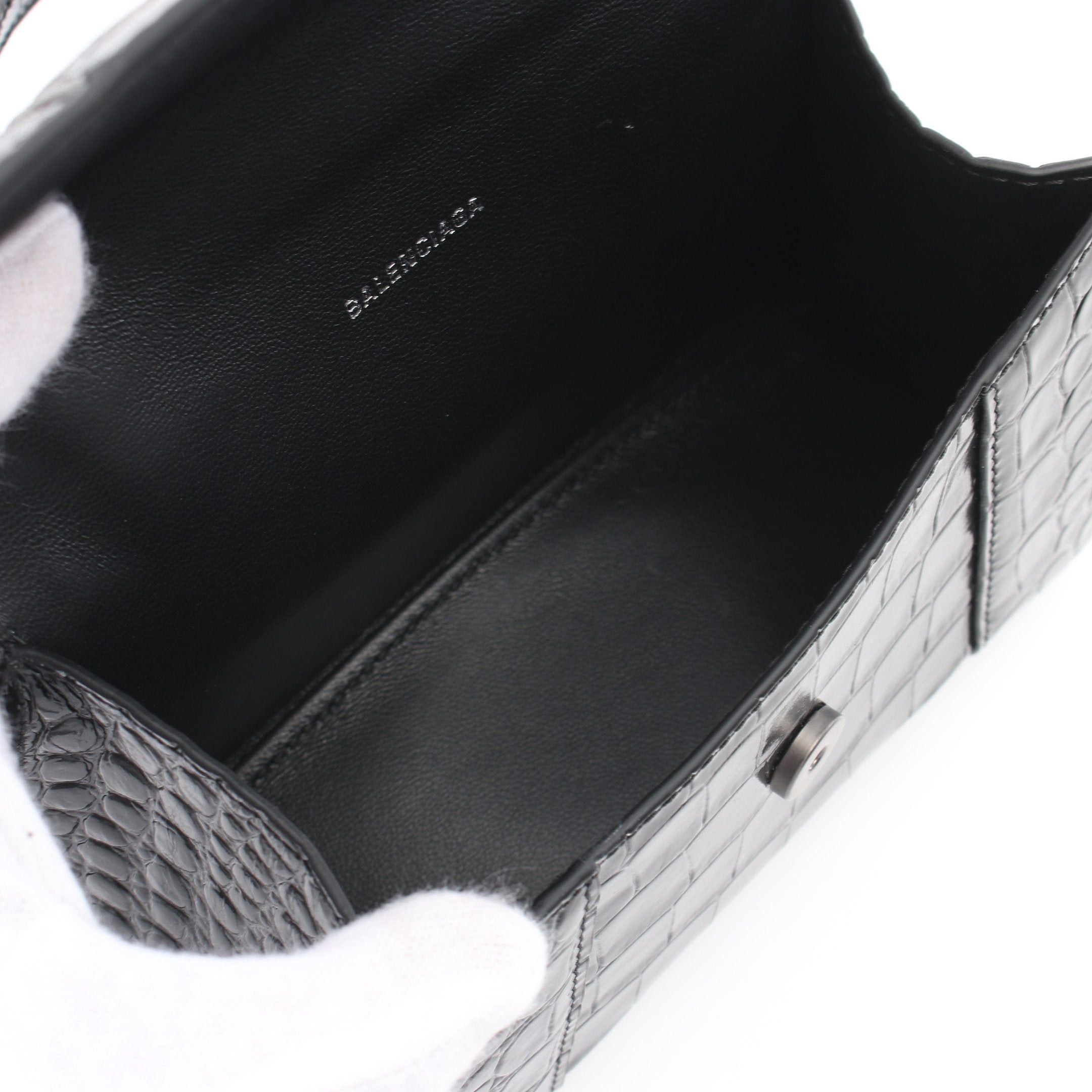 Balenciaga Balenciaga Hourglass Xs Hour Glass Handbag Leather Black Croc Embossed Size ONE SIZE - 3 Thumbnail