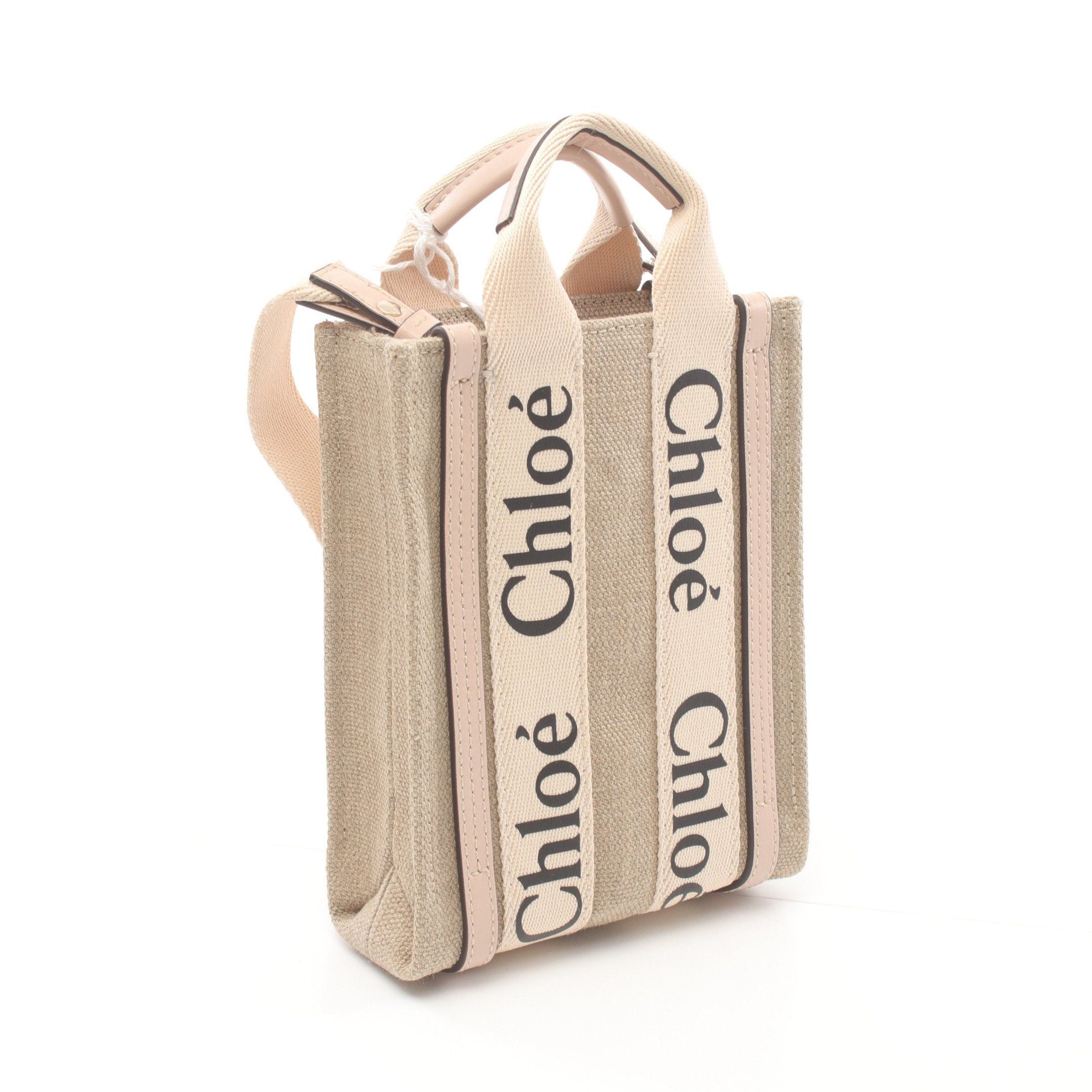 Chloe Chloe Woody North South Mini Tote Bag Handbag Canvas Leather Beige Light Pink Size ONE SIZE - 2 Thumbnail
