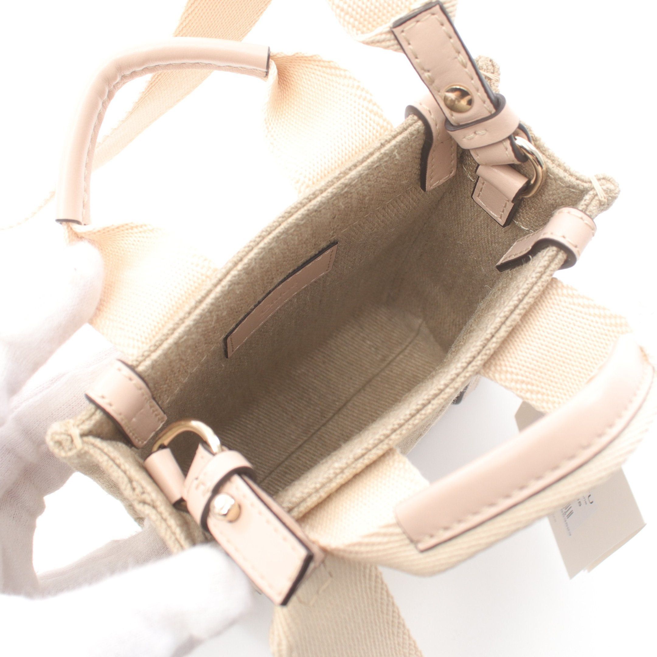 Chloe Chloe Woody North South Mini Tote Bag Handbag Canvas Leather Beige Light Pink Size ONE SIZE - 3 Thumbnail
