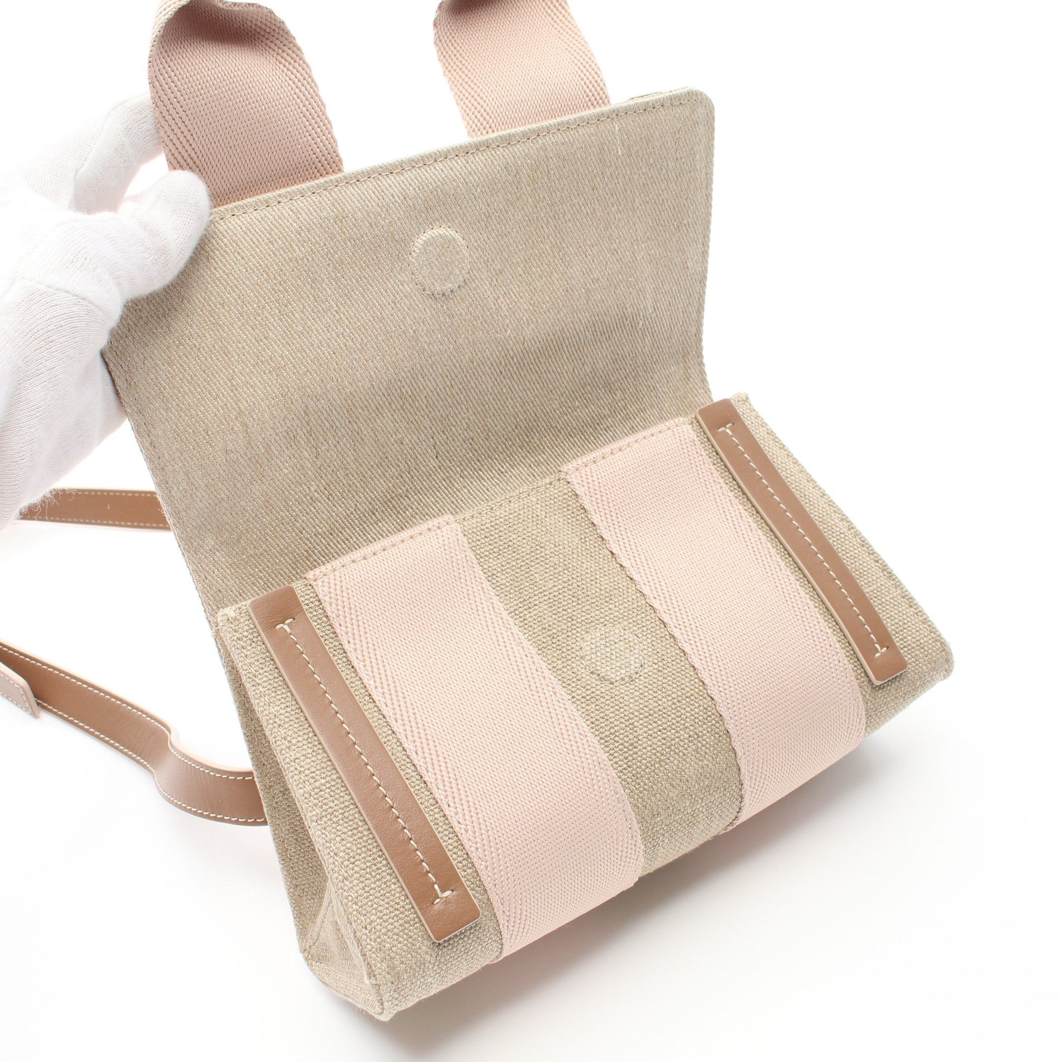 Chloe Chloe Woody Canvas Shoulder Bag Linen Leather Beige Pink Gray Brown Size ONE SIZE - 5 Thumbnail