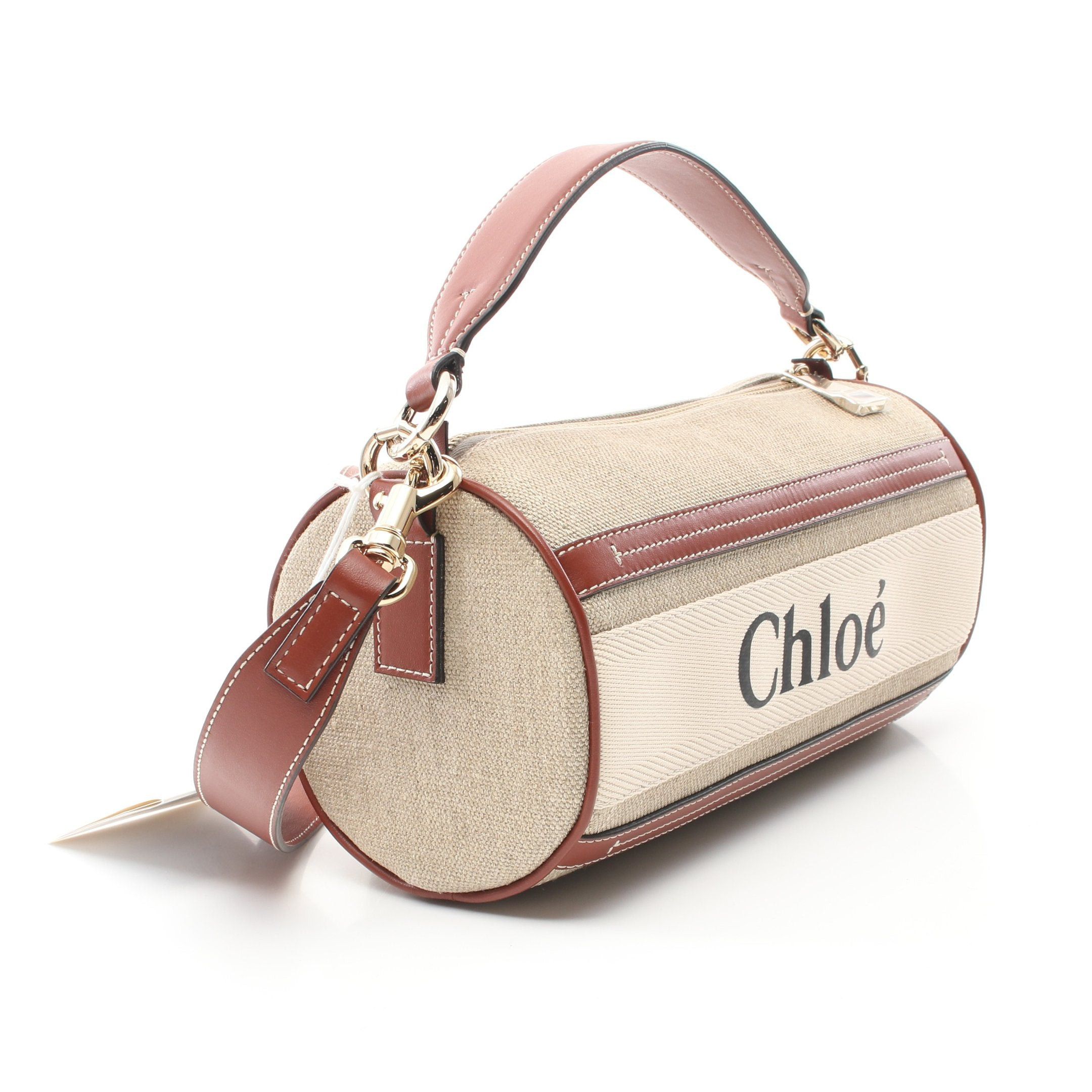 Chloe Chloe Woody Handbag Linen Leather Beige Brown Off White Size ONE SIZE - 2 Thumbnail