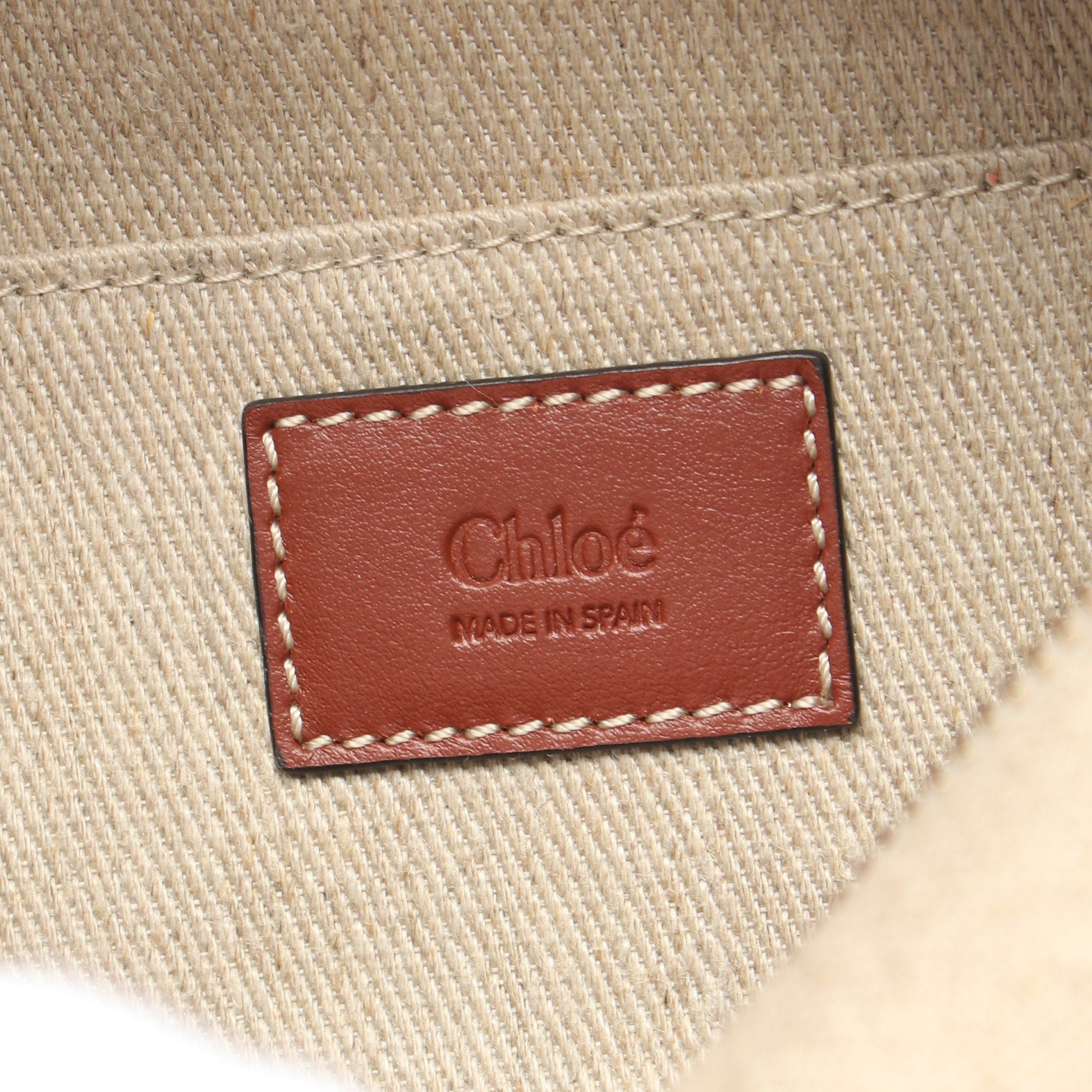 Chloe Chloe Woody Handbag Linen Leather Beige Brown Off White Size ONE SIZE - 4 Thumbnail