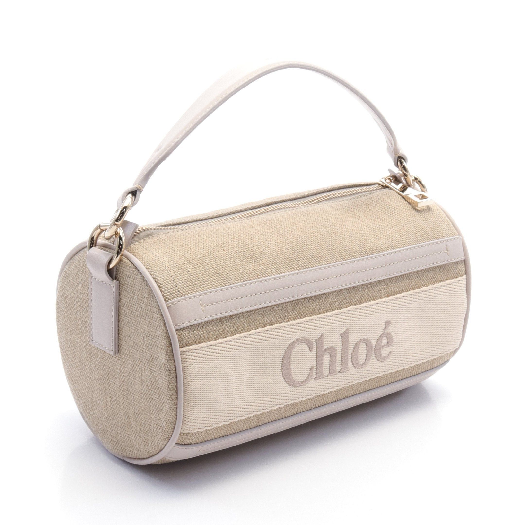 Chloe Chloe Woody Tube Handbag Linen Leather Beige Light Purple Size ONE SIZE - 2 Thumbnail
