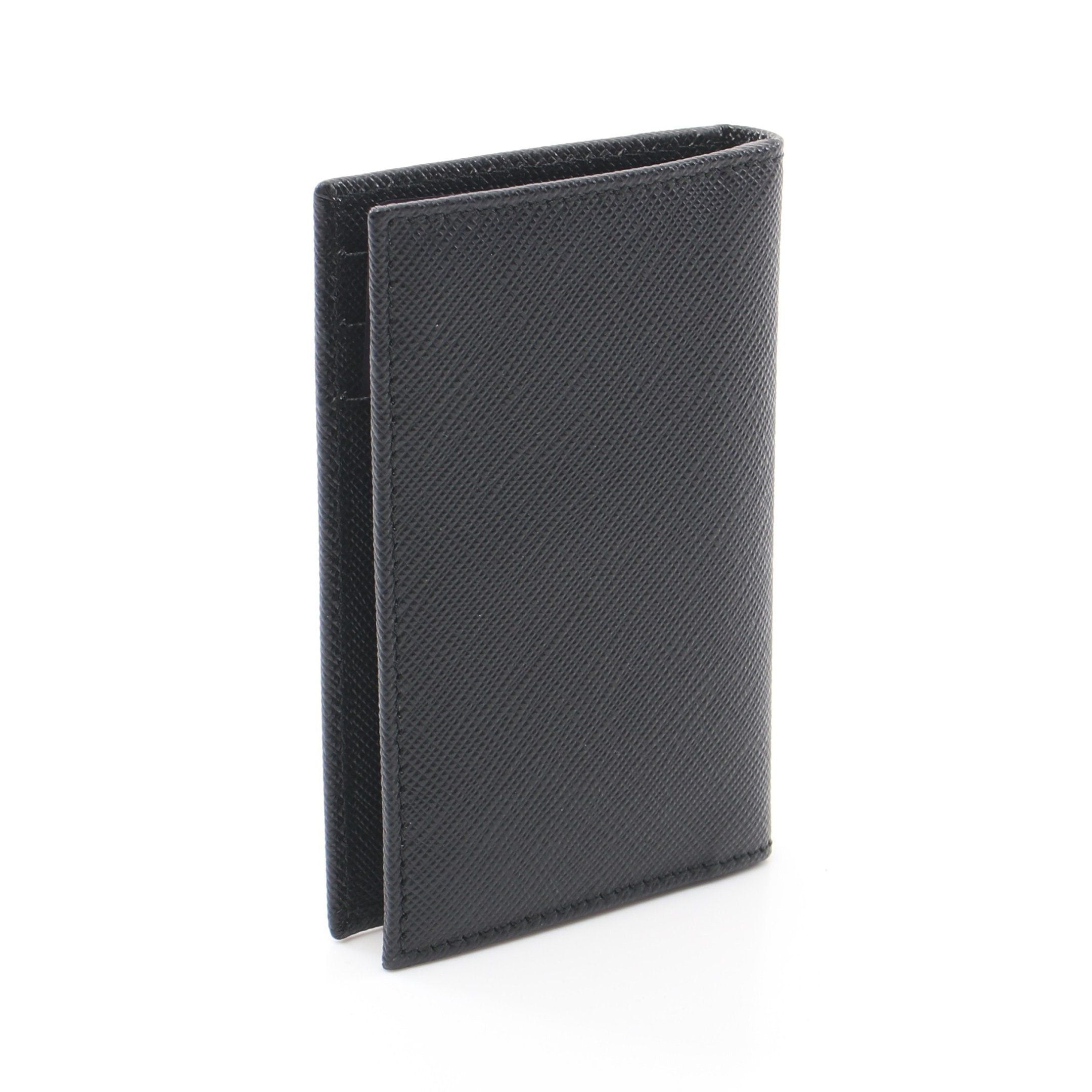 Prada Prada Saffiano Triang Card Case Leather Black Size ONE SIZE - 2 Thumbnail