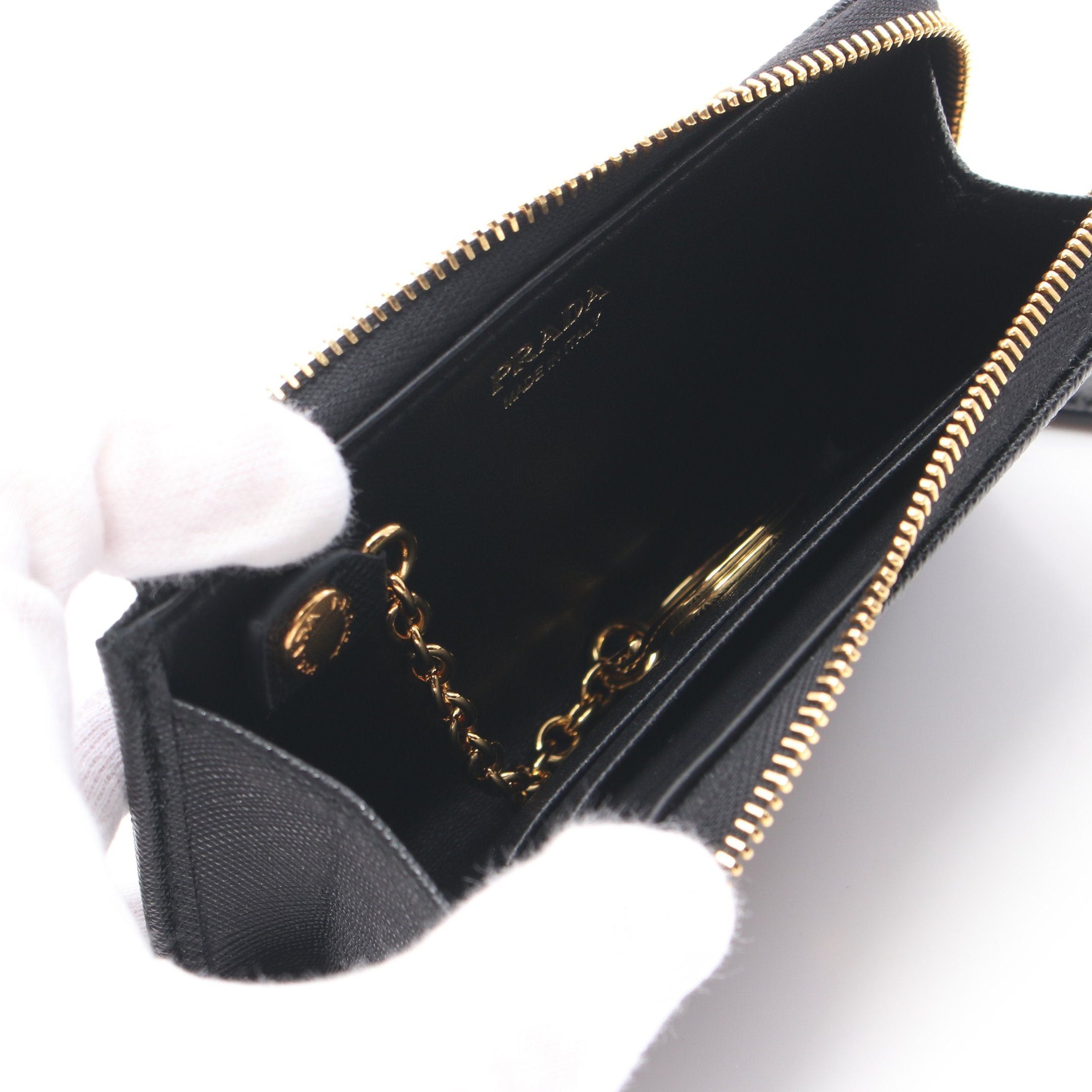 Prada Prada Coin Purse Saffiano Leather Black With Key Ring Size ONE SIZE - 3 Thumbnail