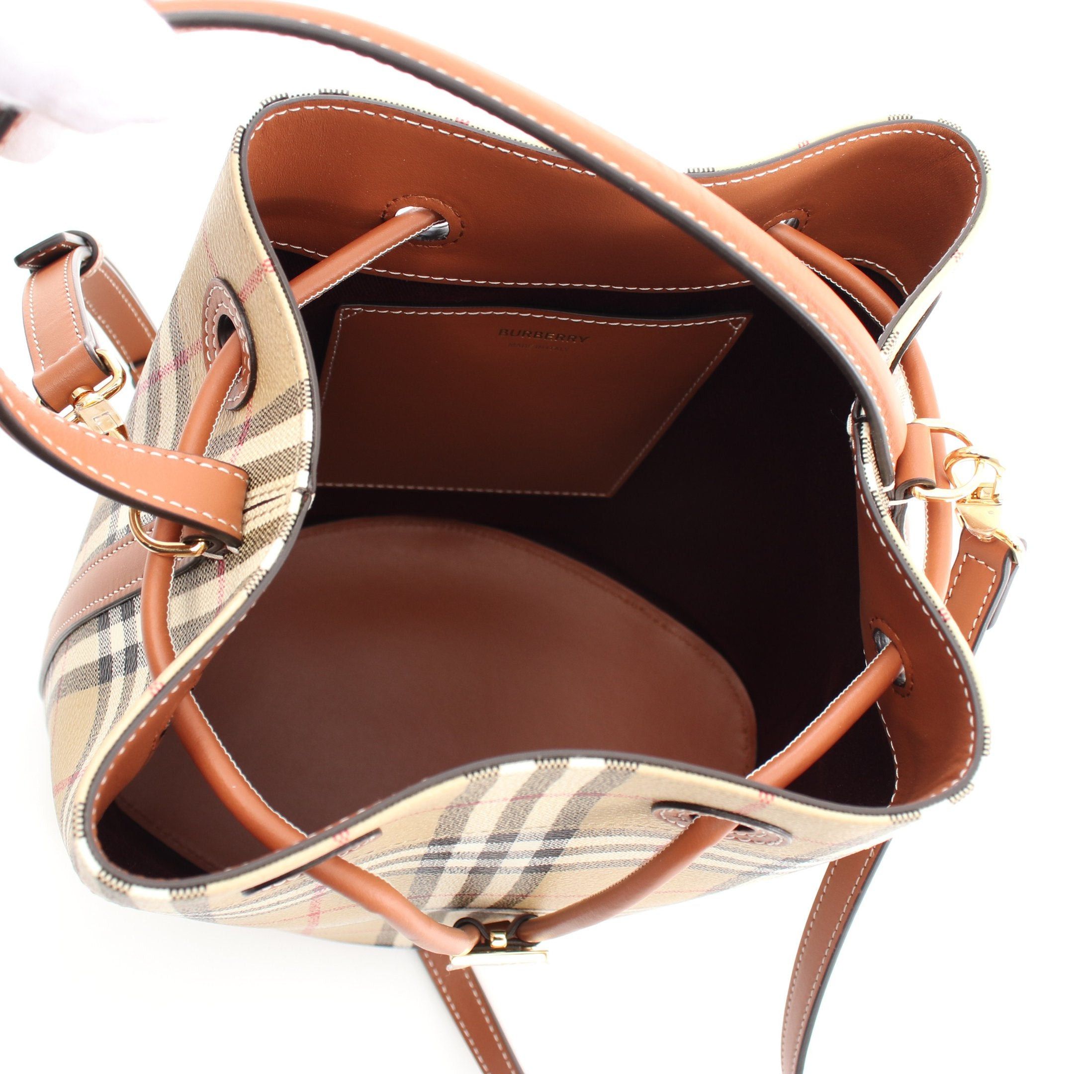 Burberry Burberry Small Tb Bucket Check Handbag Leather Beige Multicolor Size ONE SIZE - 3 Thumbnail