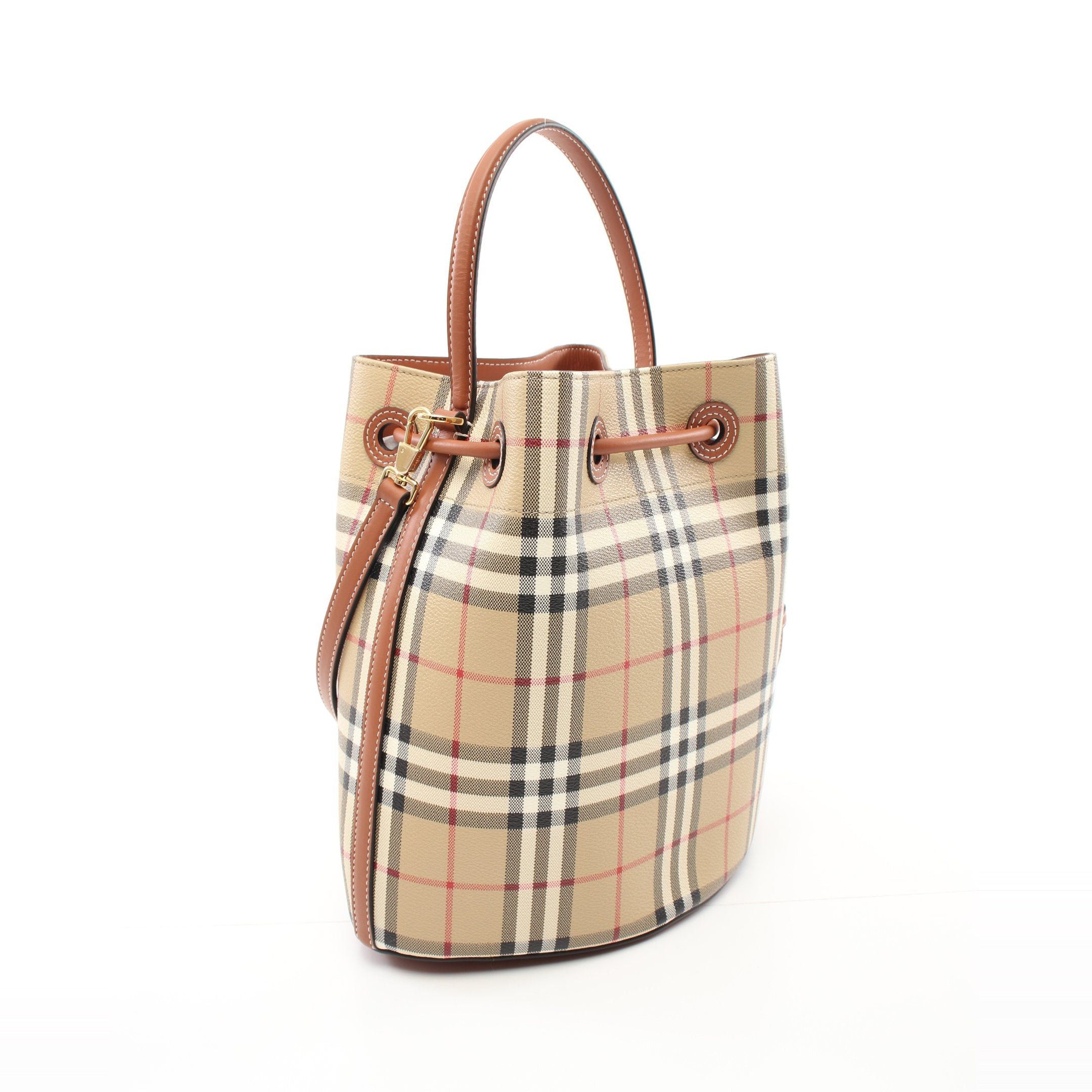 Burberry Burberry Small Tb Bucket Check Handbag Leather Beige Multicolor Size ONE SIZE - 2 Thumbnail