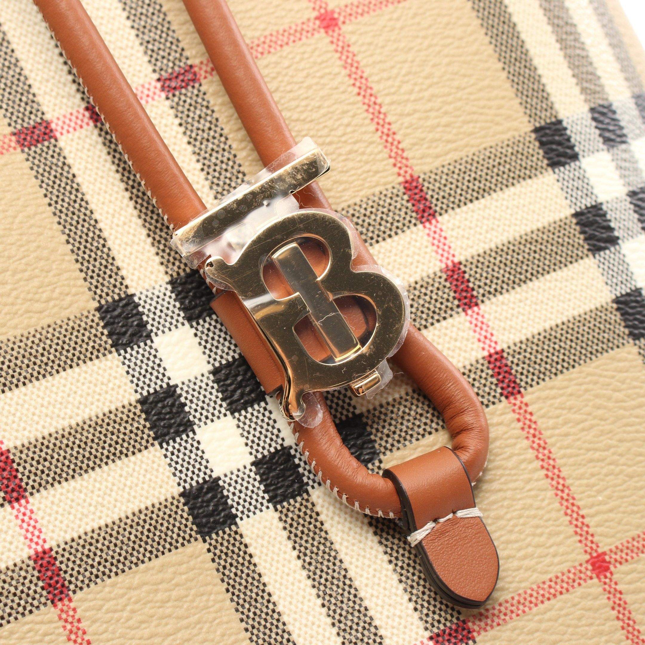 Burberry Burberry Small Tb Bucket Check Handbag Leather Beige Multicolor Size ONE SIZE - 5 Thumbnail