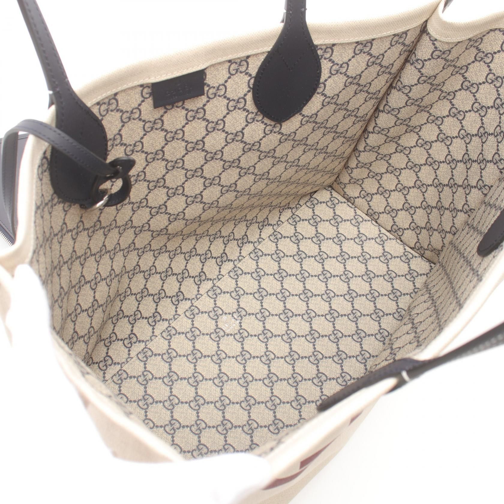 Gucci Gucci Print Tote Bag Handbag Canvas Leather Beige Navy Bordeaux Size ONE SIZE - 3 Thumbnail