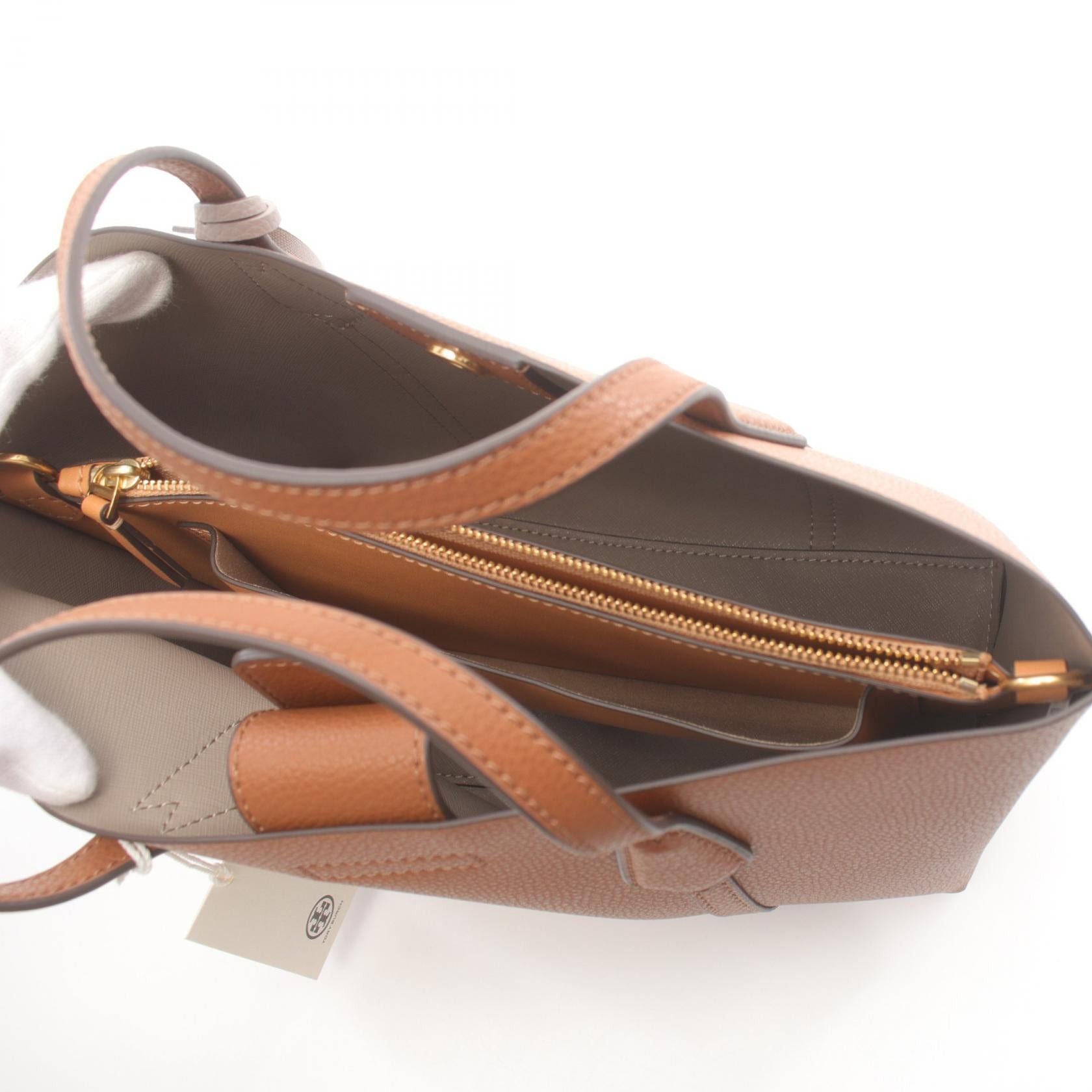 Tory Burch Tory Burch Perry Small Triple Compartment Handbag Leather Brown Size ONE SIZE - 3 Thumbnail