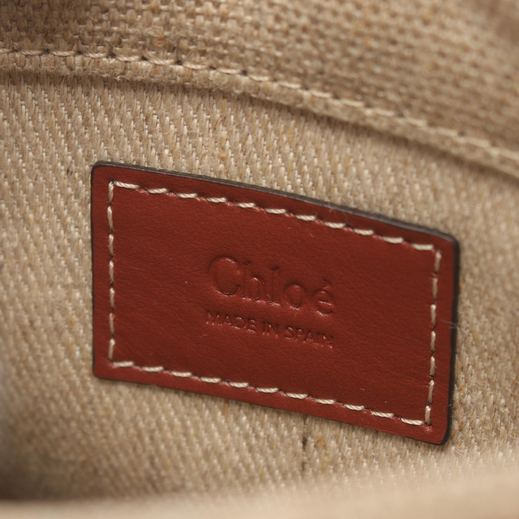 Chloe Chloe Woody North South Mini Tote Bag Handbag Canvas Leather Beige Brown Size ONE SIZE - 4 Thumbnail