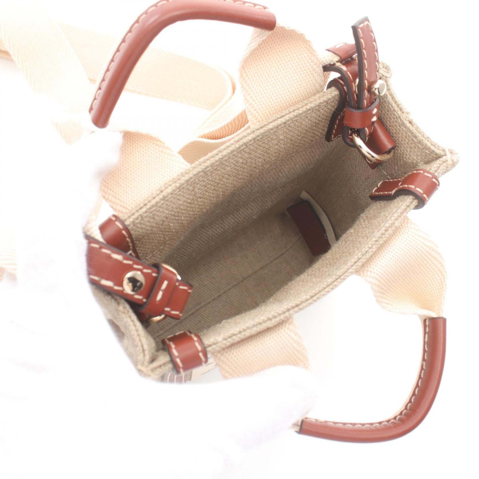 Chloe Chloe Woody North South Mini Tote Bag Handbag Canvas Leather Beige Brown Size ONE SIZE - 3 Thumbnail
