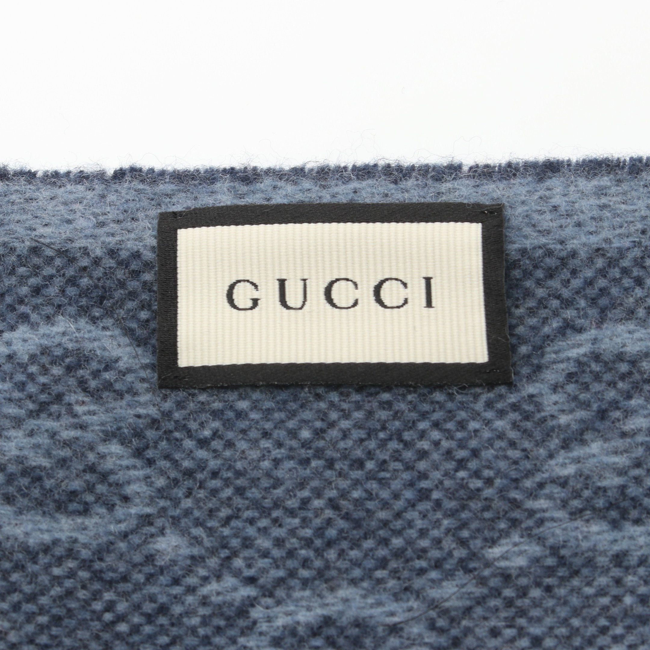 Gucci Gucci Scarf Wool Blue Gray Navy Red Size ONE SIZE - 2 Thumbnail