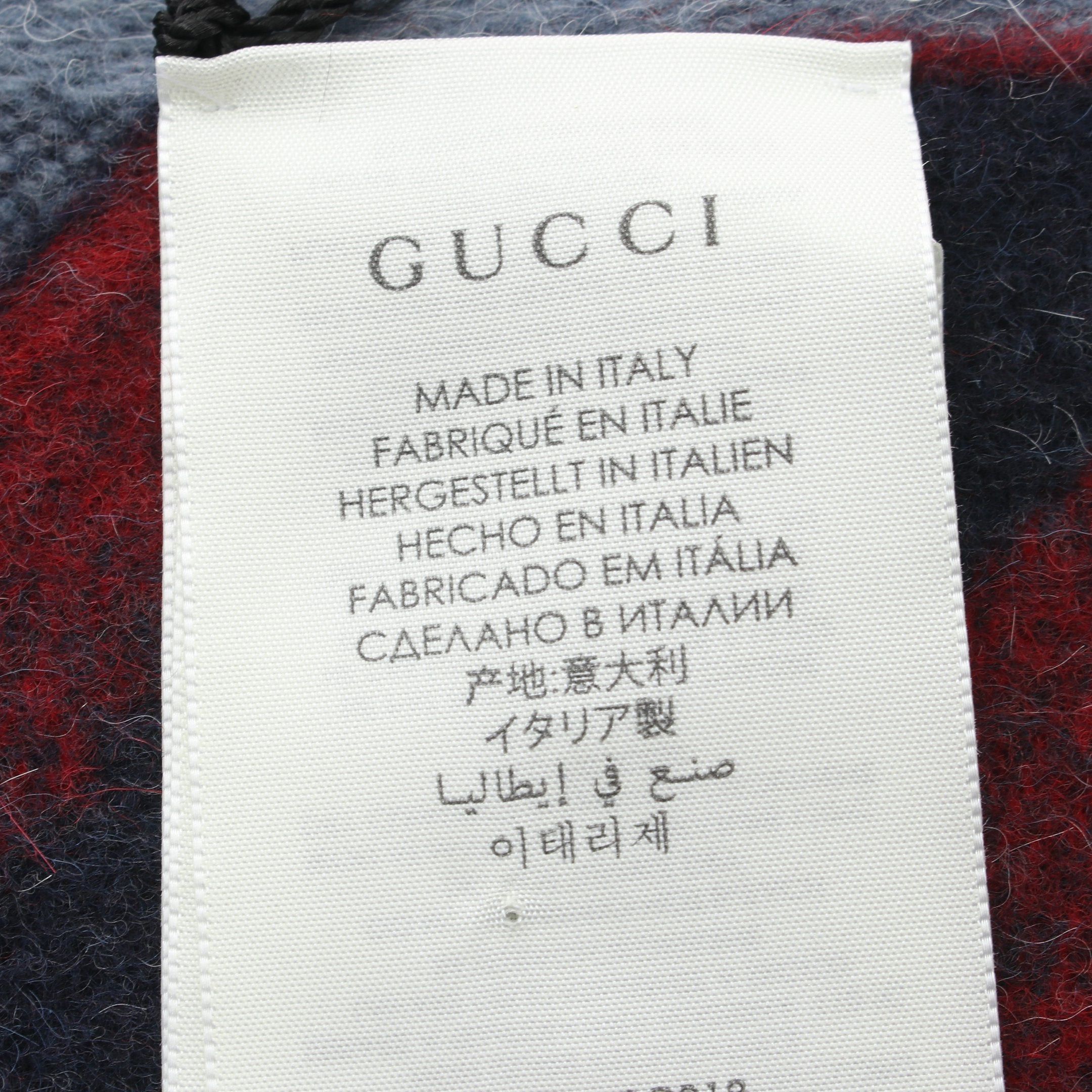 Gucci Gucci Scarf Wool Blue Gray Navy Red Size ONE SIZE - 3 Thumbnail